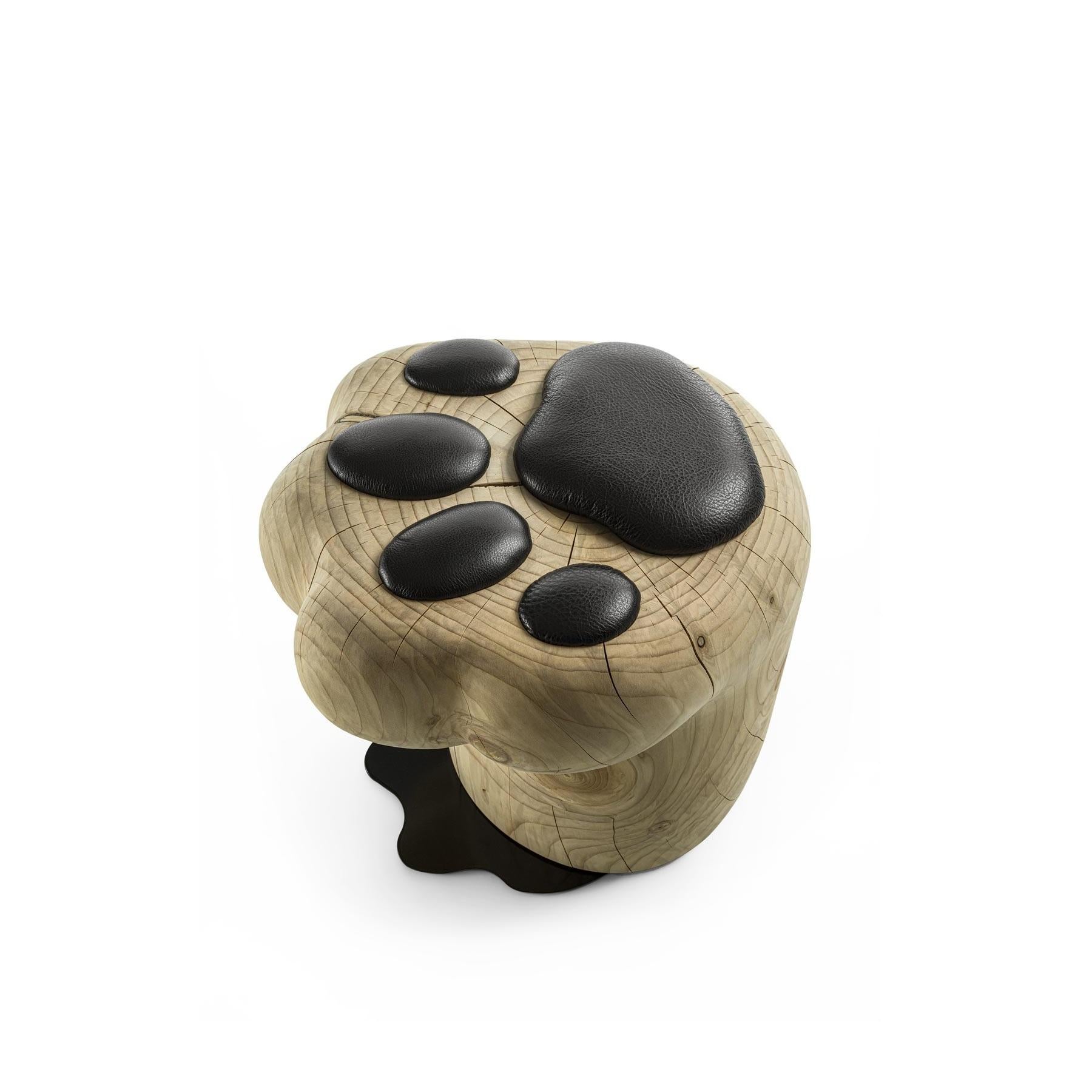 Hand-Carved Solid Cedar Stool with Unique Shape and Padded Cushions For Sale