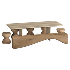 Table de salle à manger d'extérieur, cinq tabourets et banc