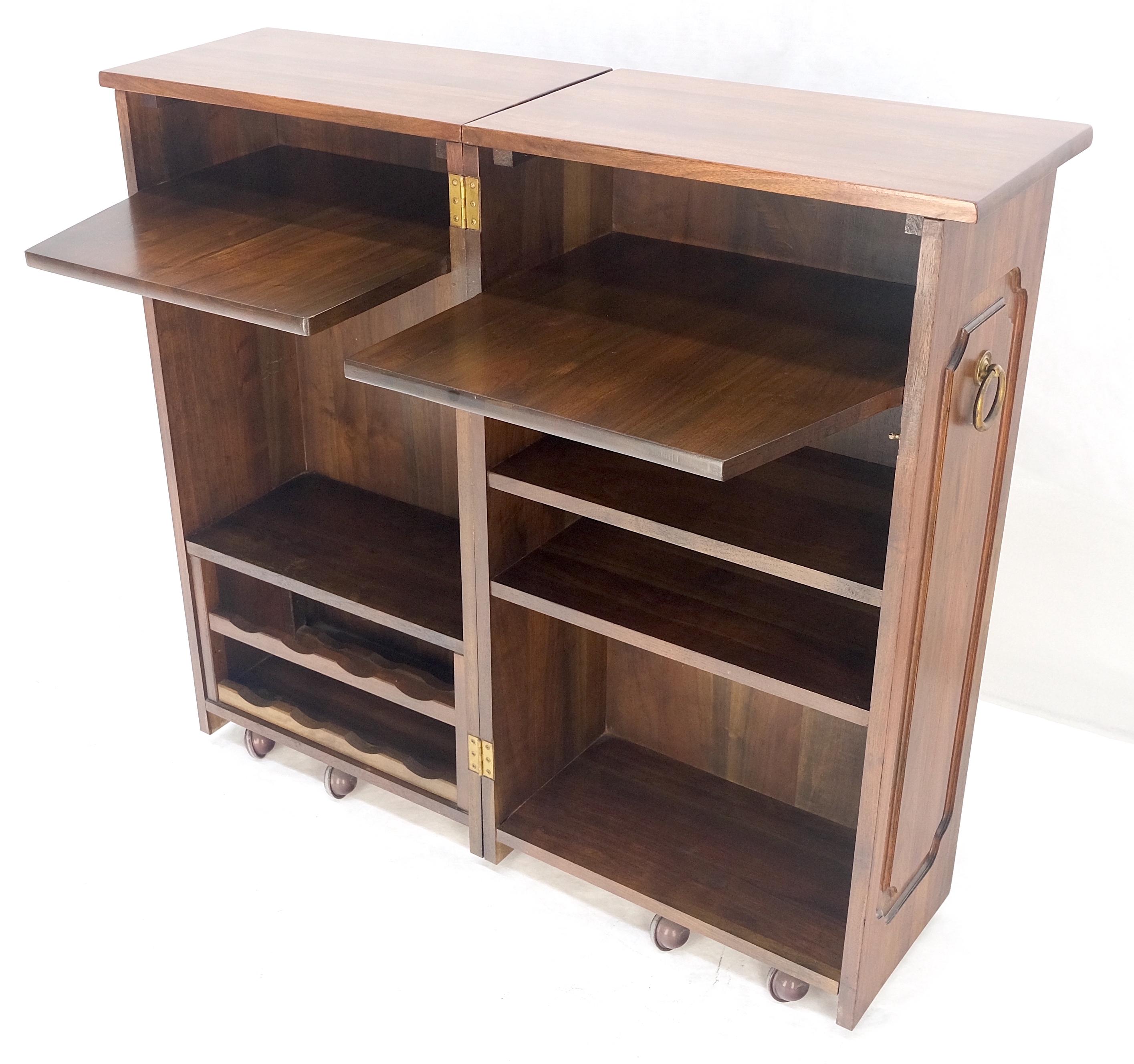 Solid Cherry & Brass Wooton Style Folding Box Shape Bar Liquor Cabinet Wheels For Sale 6