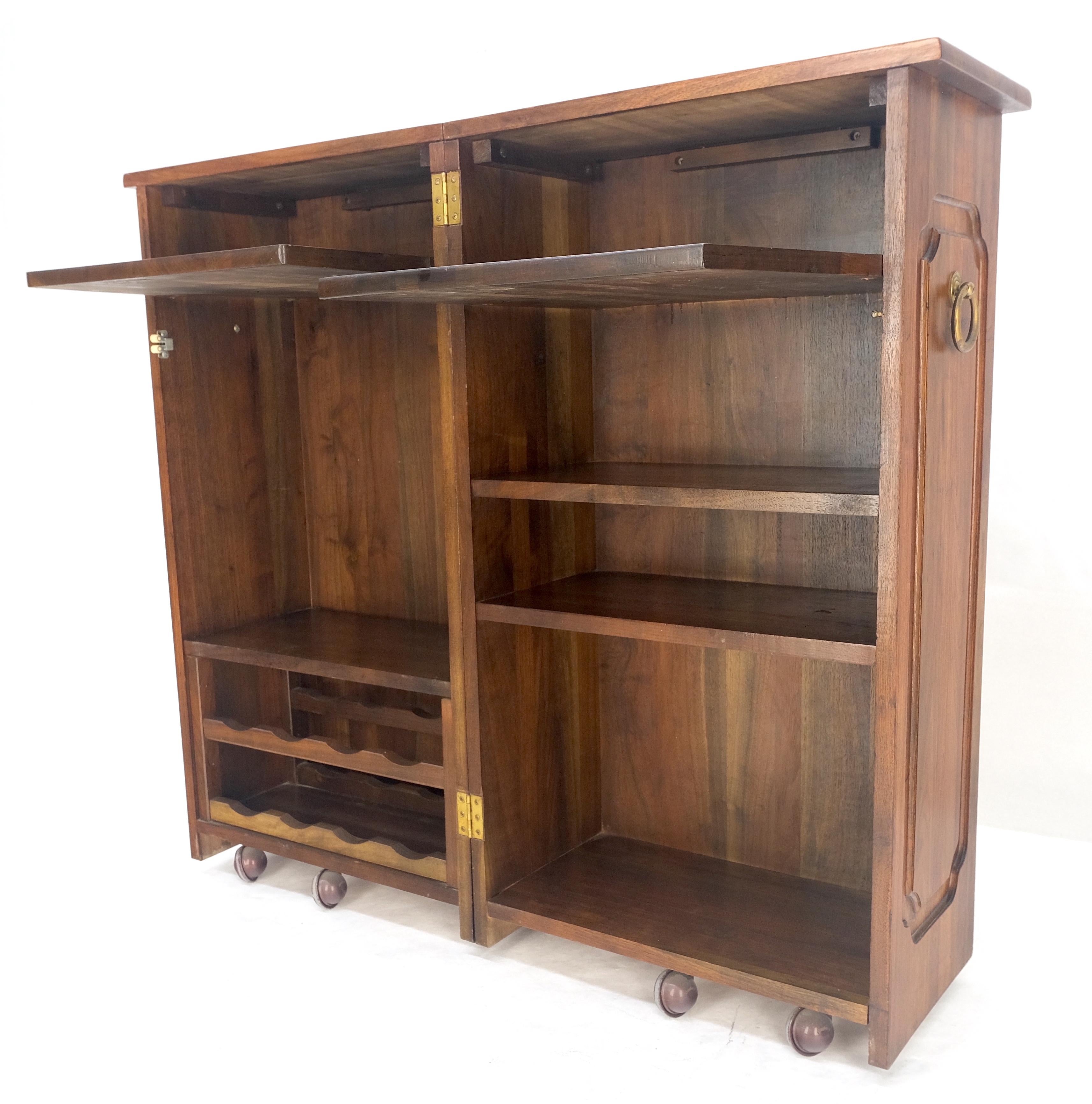 Solid Cherry & Brass Wooton Style Folding Box Shape Bar Liquor Cabinet Wheels For Sale 7