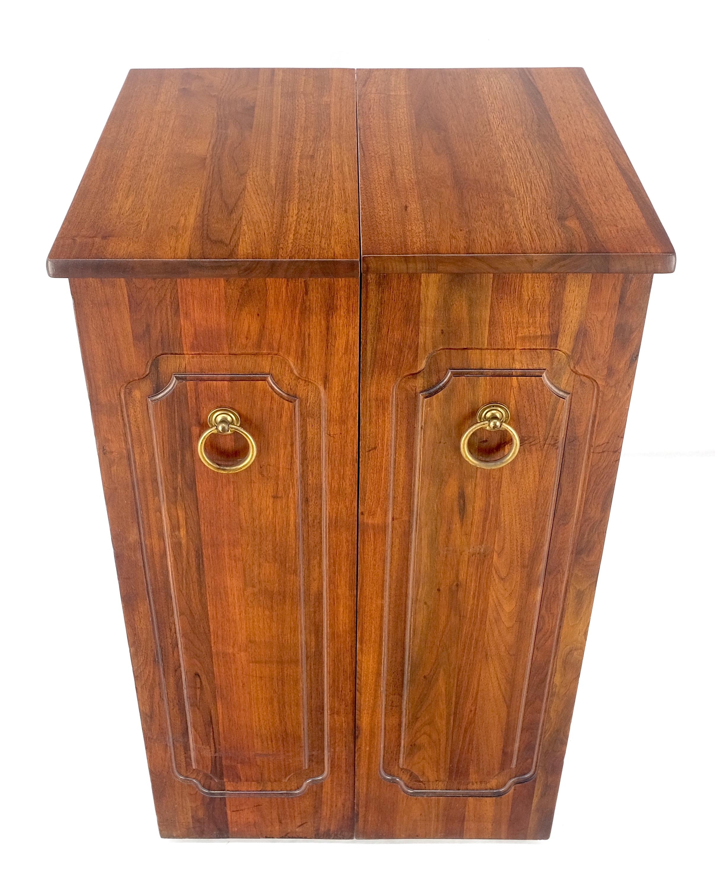 Mid-Century Modern Solid Cherry & Brass Wooton Style Folding Box Shape Bar Liquor Cabinet Wheels For Sale