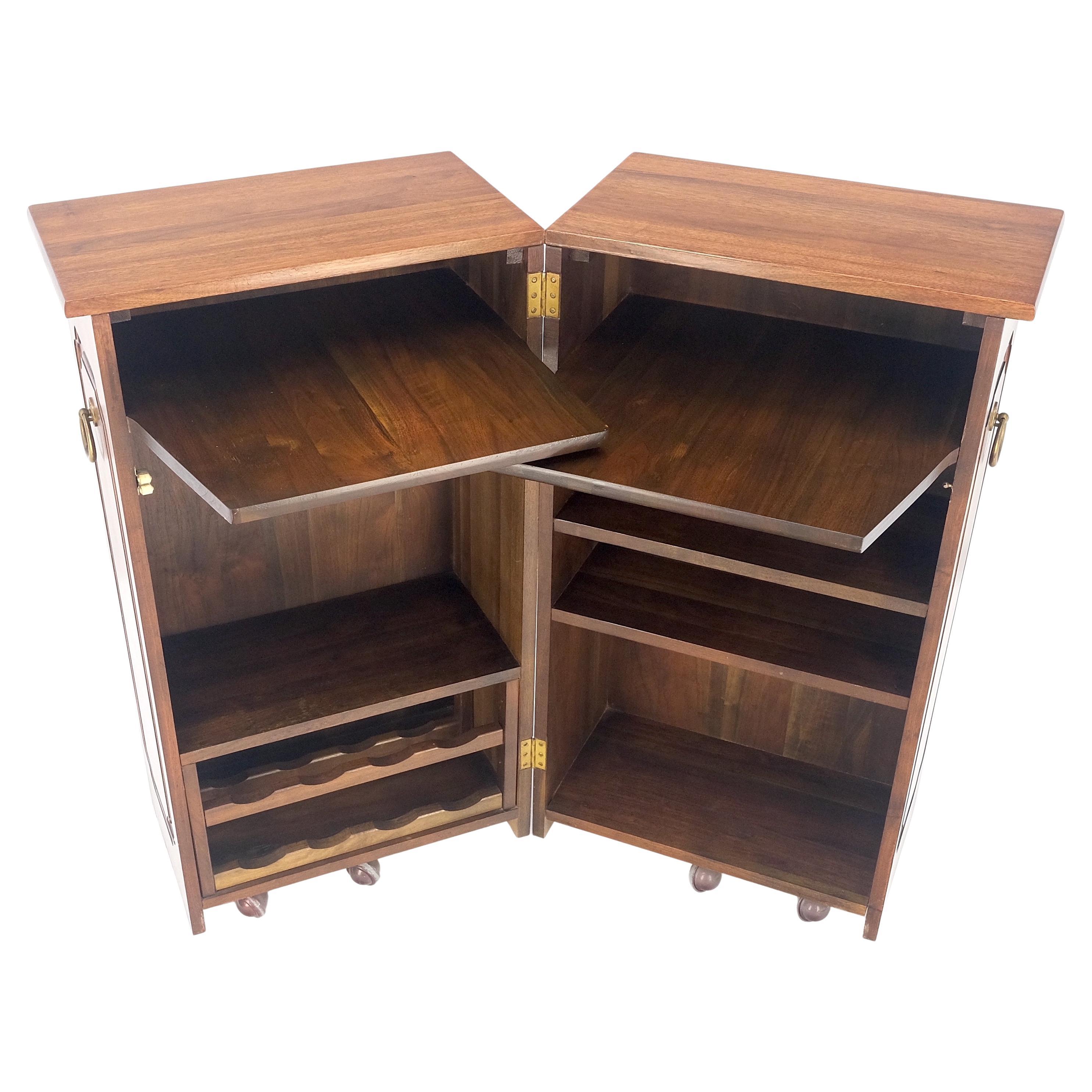Solid Cherry & Brass Wooton Style Folding Box Shape Bar Liquor Cabinet Wheels