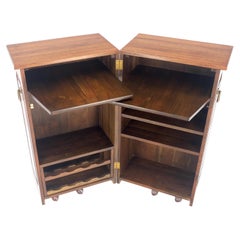 Solid Cherry & Brass Wooton Style Folding Box Shape Bar Liquor Cabinet Wheels