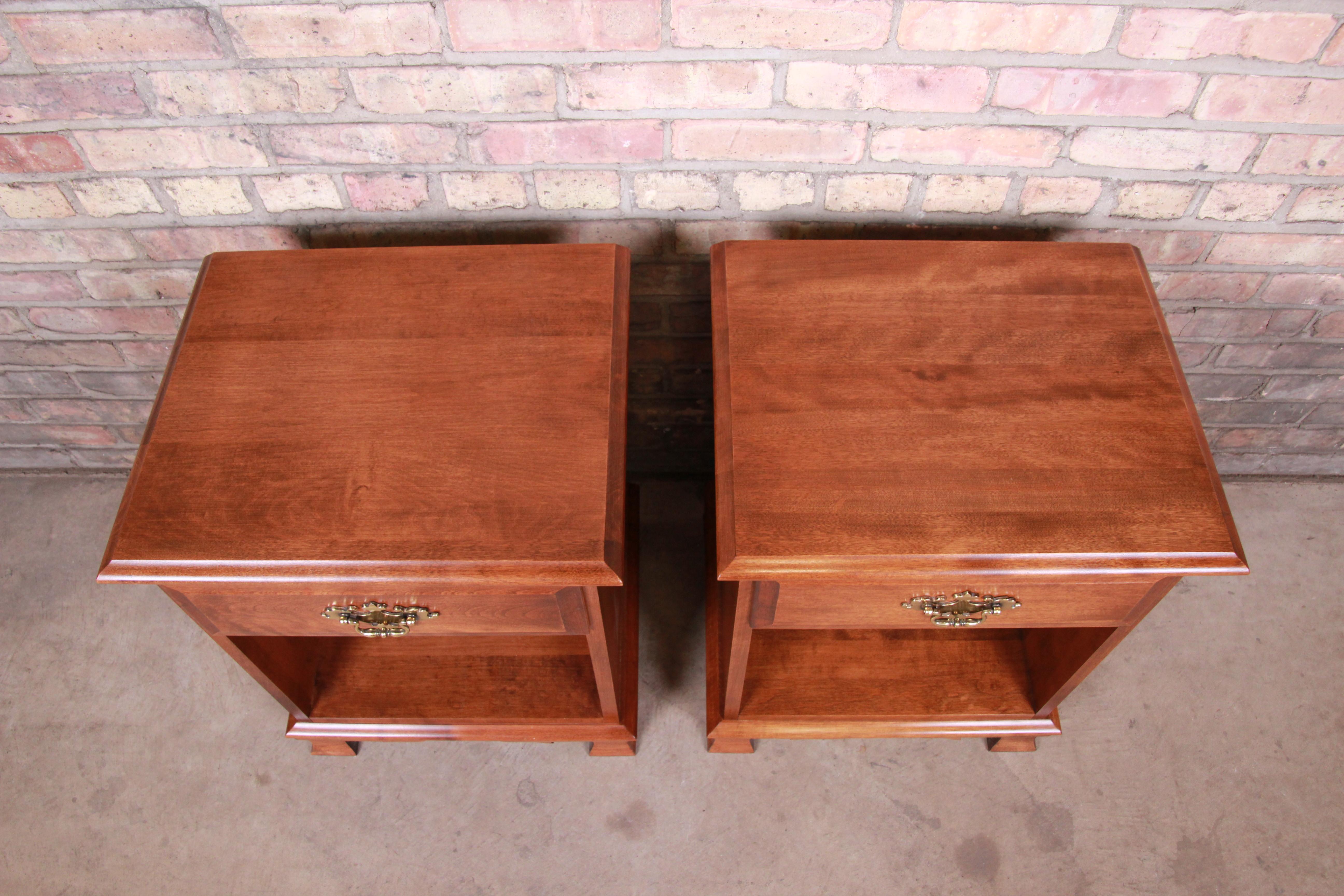 Solid Cherry Chippendale Style Nightstands by Moosehead Furniture, Pair In Good Condition In South Bend, IN