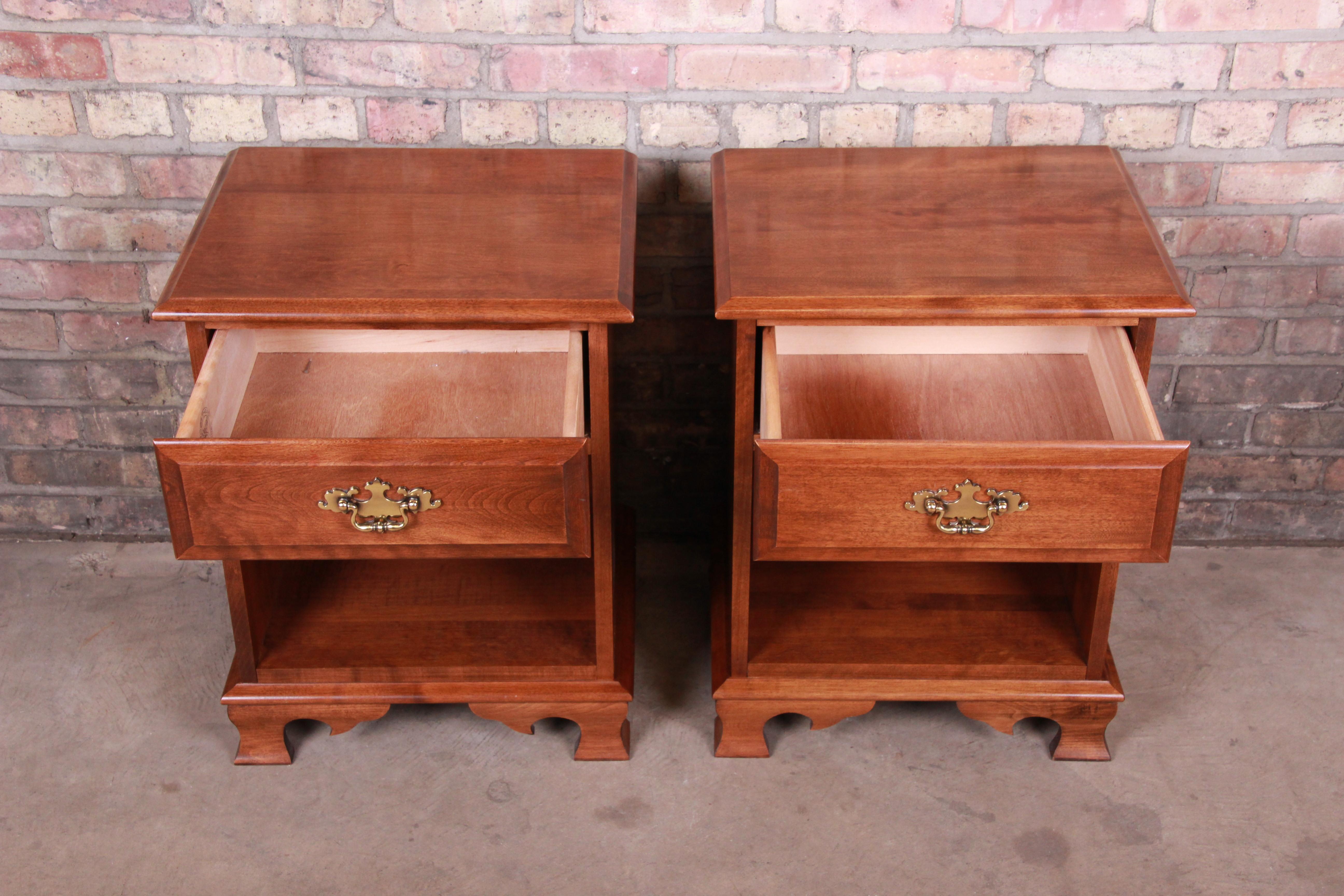 Late 20th Century Solid Cherry Chippendale Style Nightstands by Moosehead Furniture, Pair