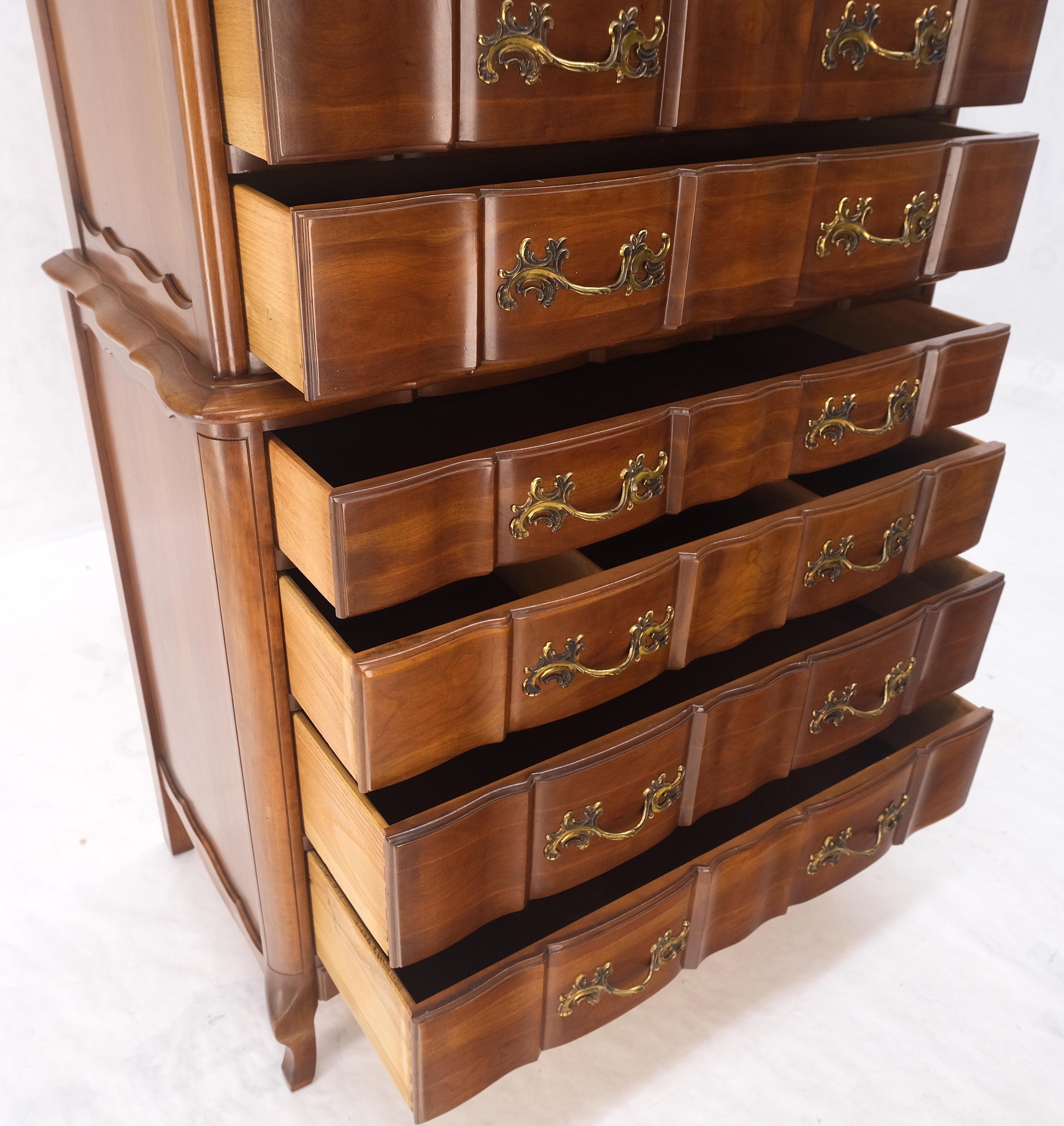 Solid Cherry Country French Brass Pulls 7 Drawers High Chest Dresser MINT!  For Sale 6