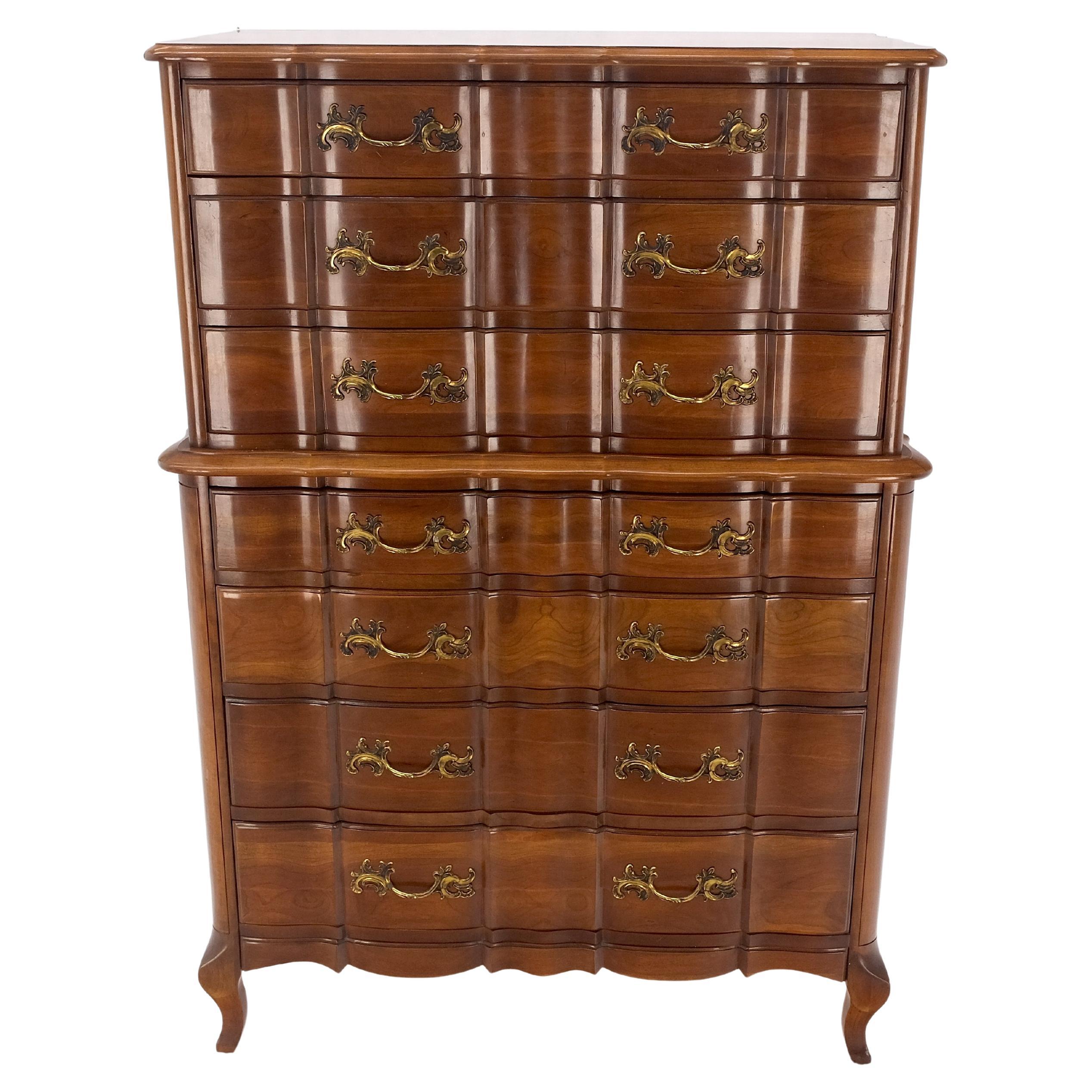 Solid Cherry Country French Brass Pulls 7 Drawers High Chest Dresser MINT!  For Sale