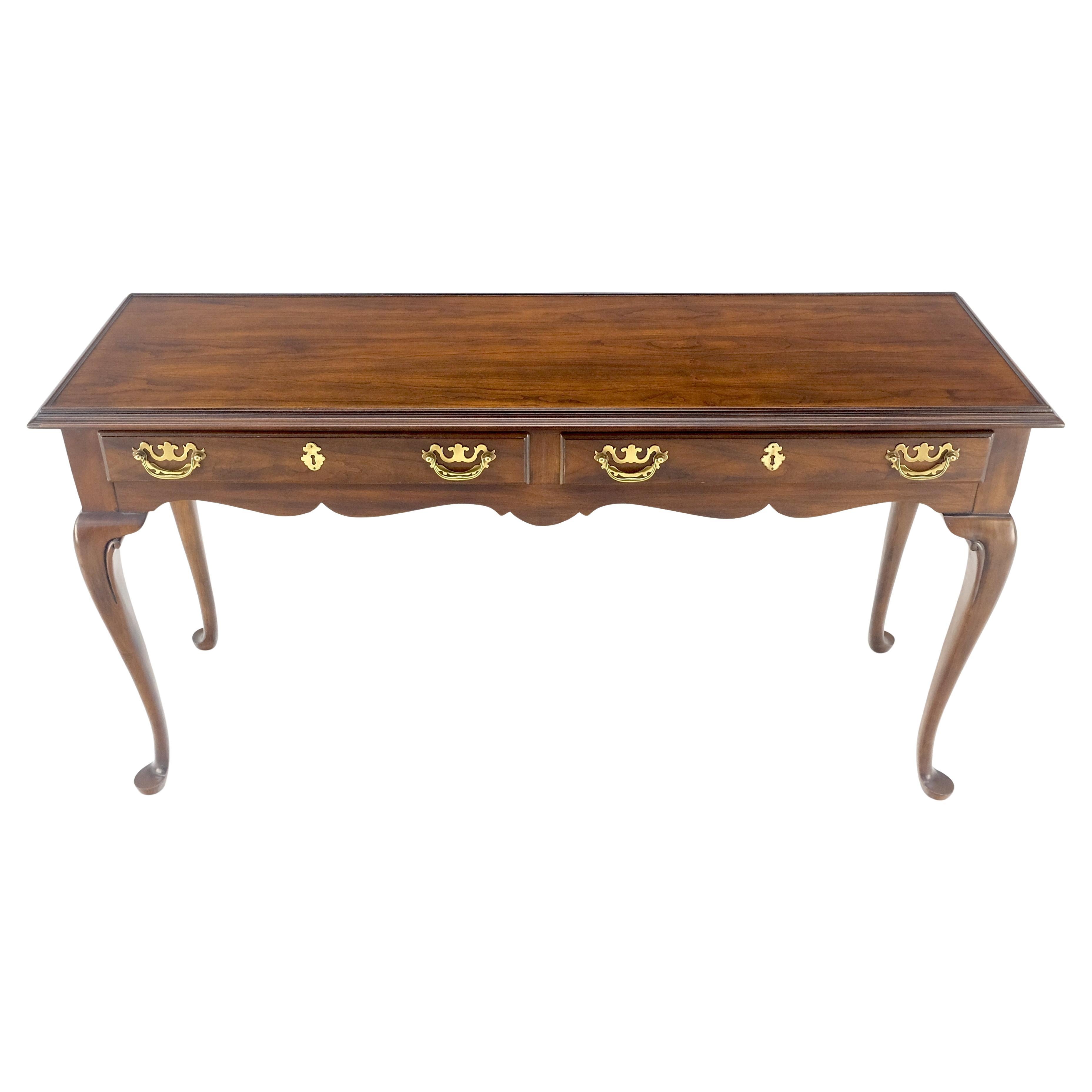 Solid Cherry Queen Ann Style Brass Drop Pulls Two Drawers Console Table MINT