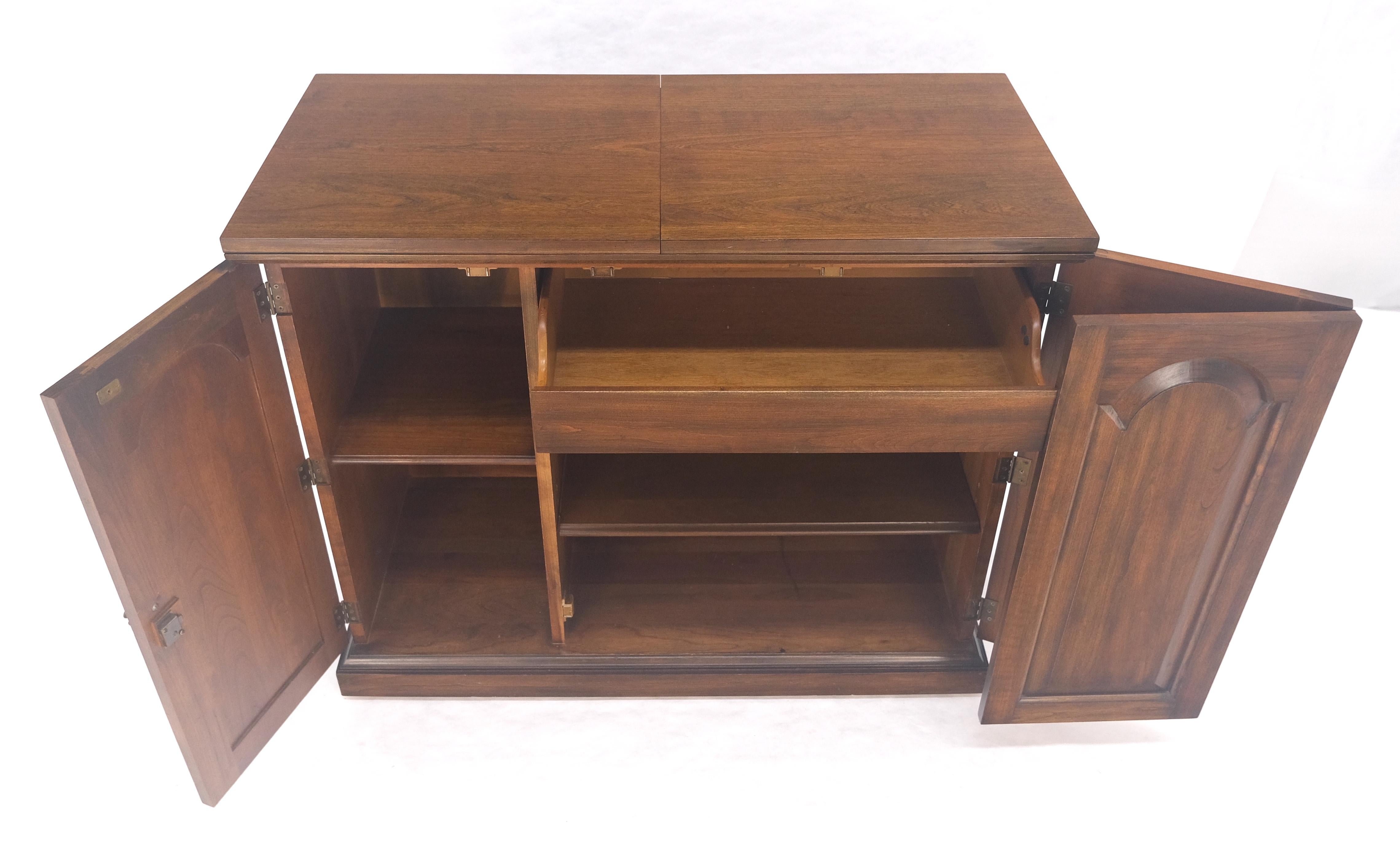 20th Century Solid Cherry Raised Panel Doors Liquor Bar Serving Flip Top Cabinet MINT For Sale