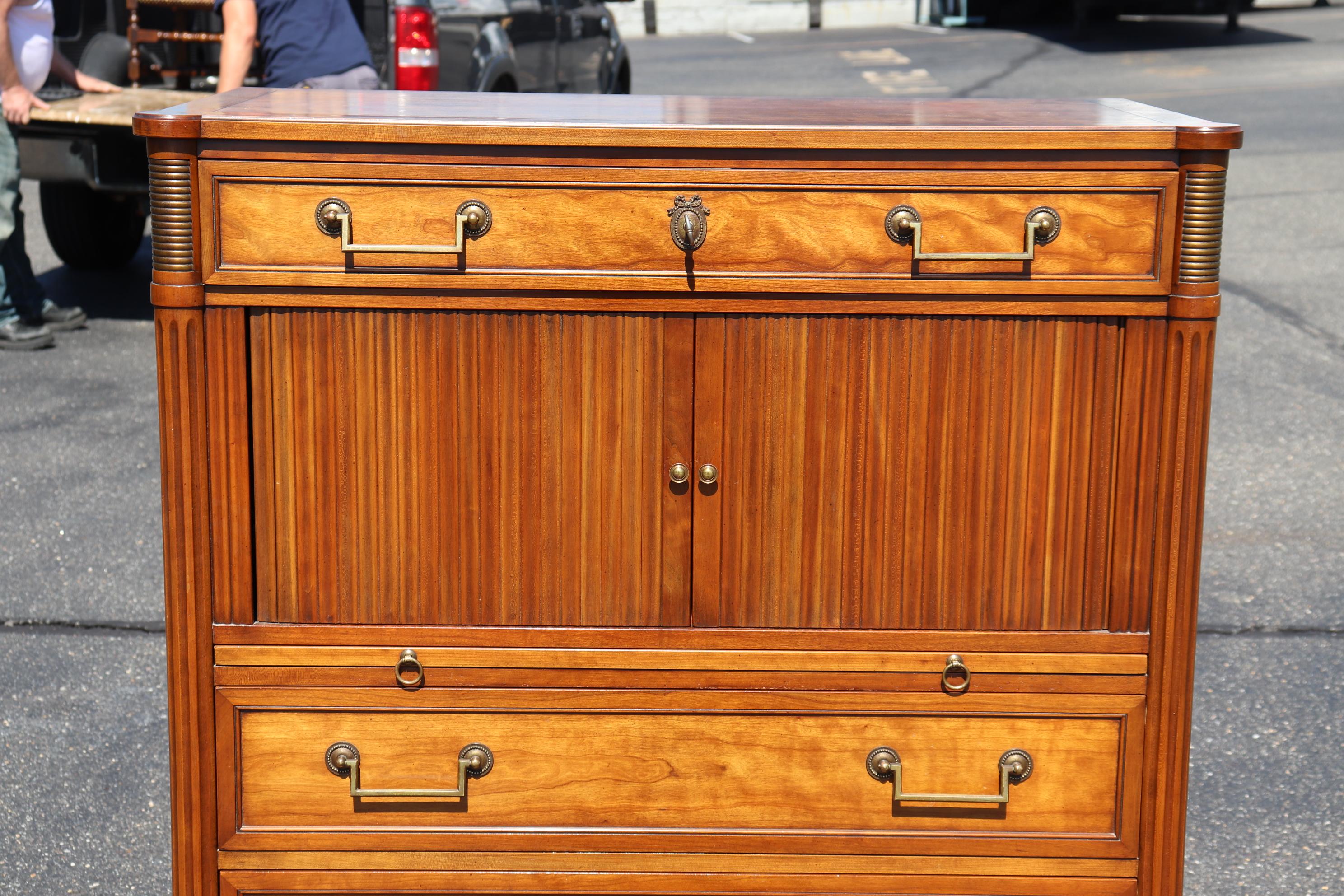 Solid Cherry Tambor Drawer Kindel Directoire Belvedere Tall Boy Dresser In Good Condition In Swedesboro, NJ