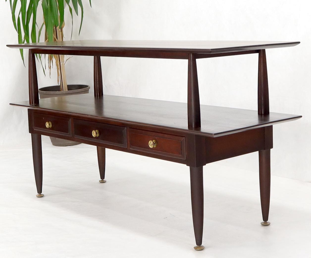 Mid-Century Modern Solid Cherry Two Tier Three Drawers Console Sofa Table Storage Shelf  Drawers For Sale