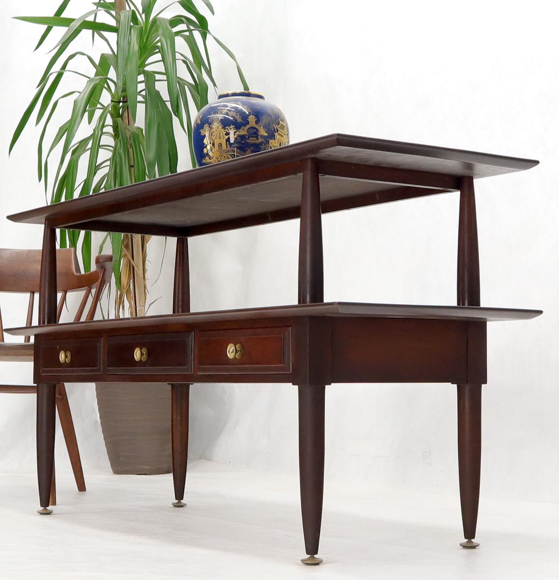 Solid Cherry Two Tier Three Drawers Console Sofa Table Storage Shelf  Drawers In Good Condition For Sale In Rockaway, NJ