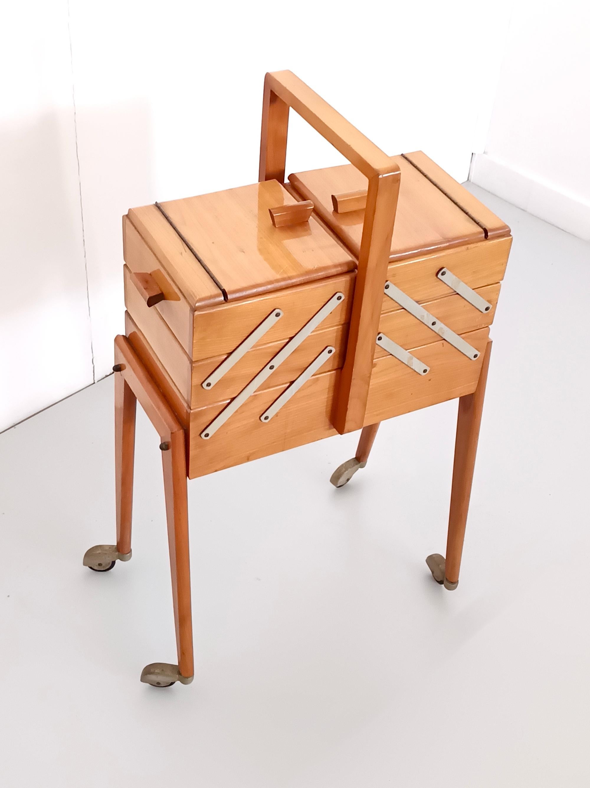 Solid Cherrywood Standing Sewing Cabinet or Box, Italy In Good Condition In Bresso, Lombardy