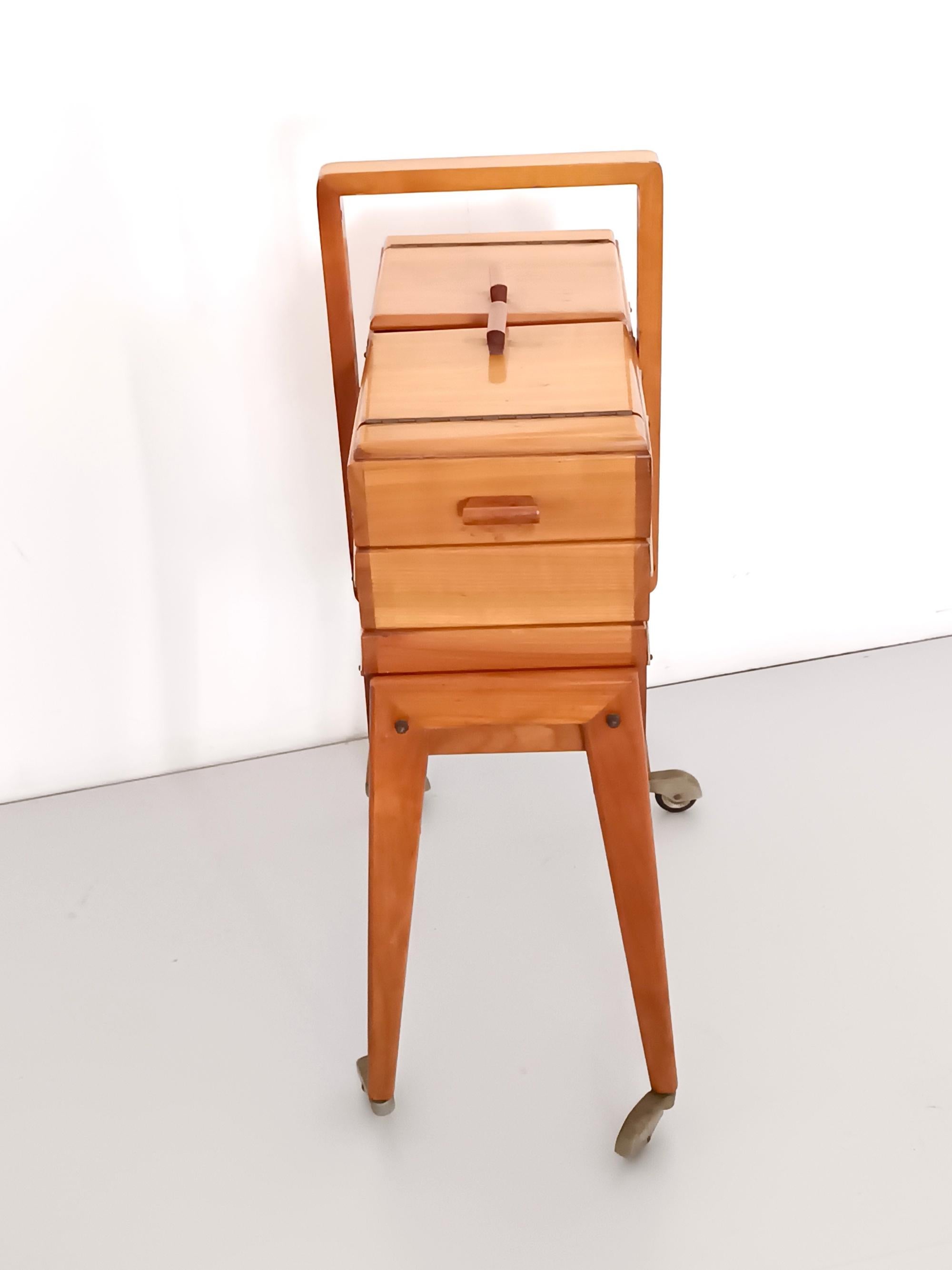 Mid-20th Century Solid Cherrywood Standing Sewing Cabinet or Box, Italy