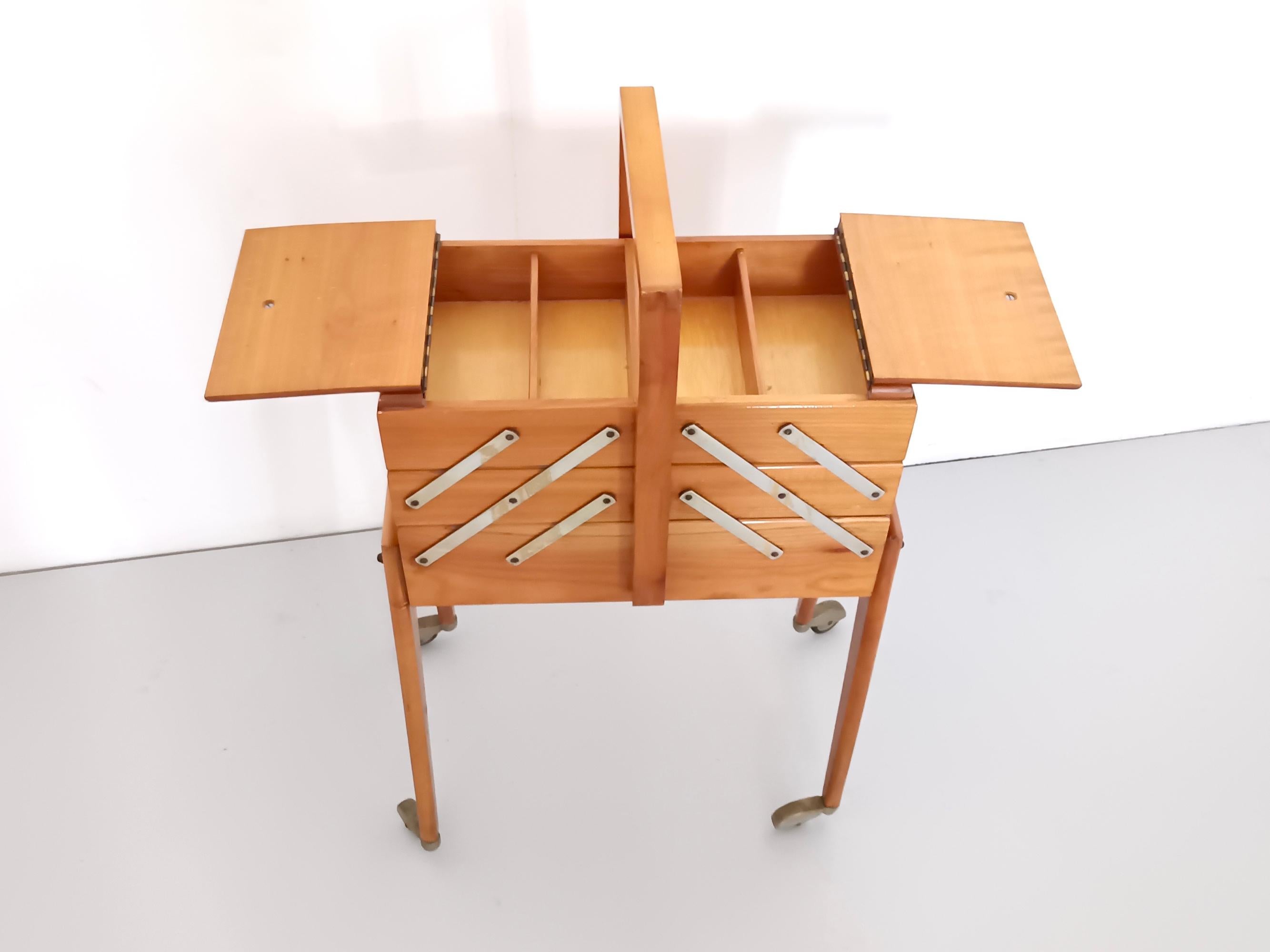 Metal Solid Cherrywood Standing Sewing Cabinet or Box, Italy