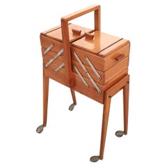 Solid Cherrywood Standing Sewing Cabinet or Box, Italy