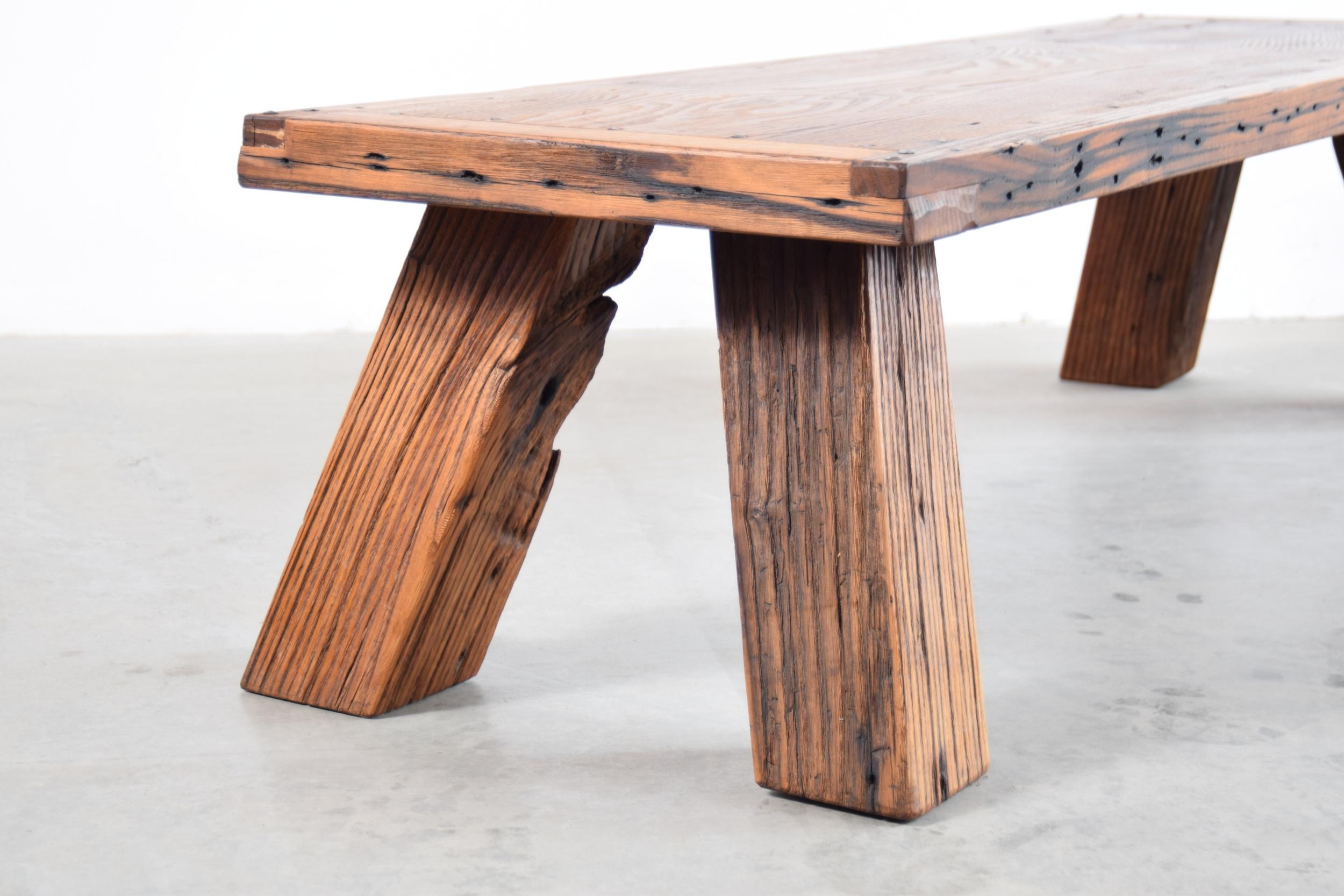 Solid Chestnut Coffee Table or Bench In Distressed Condition In Providence, RI