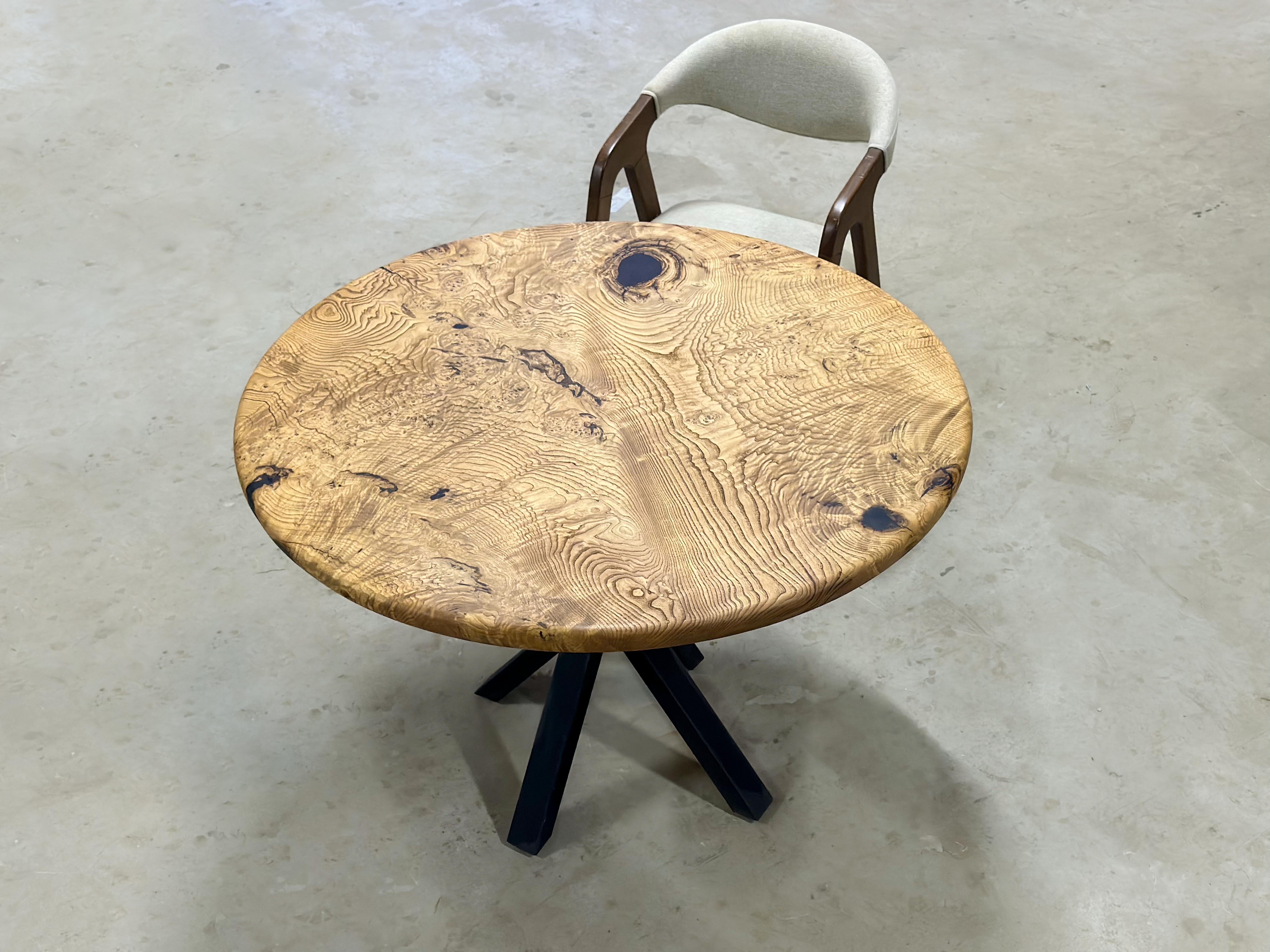 Organic Modern Solid Chestnut Wood Round Dining Table For Sale