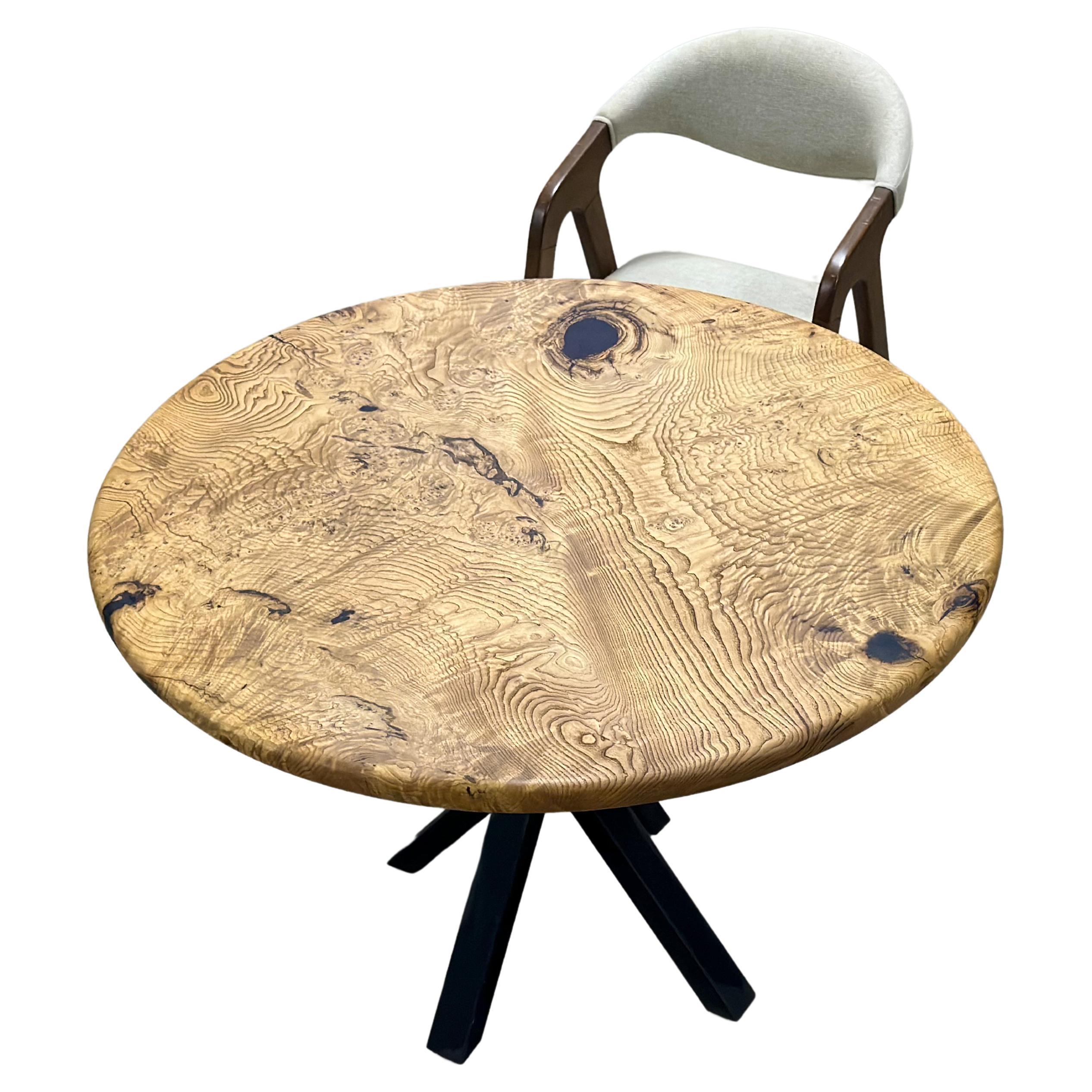 Solid Chestnut Wood Round Dining Table For Sale