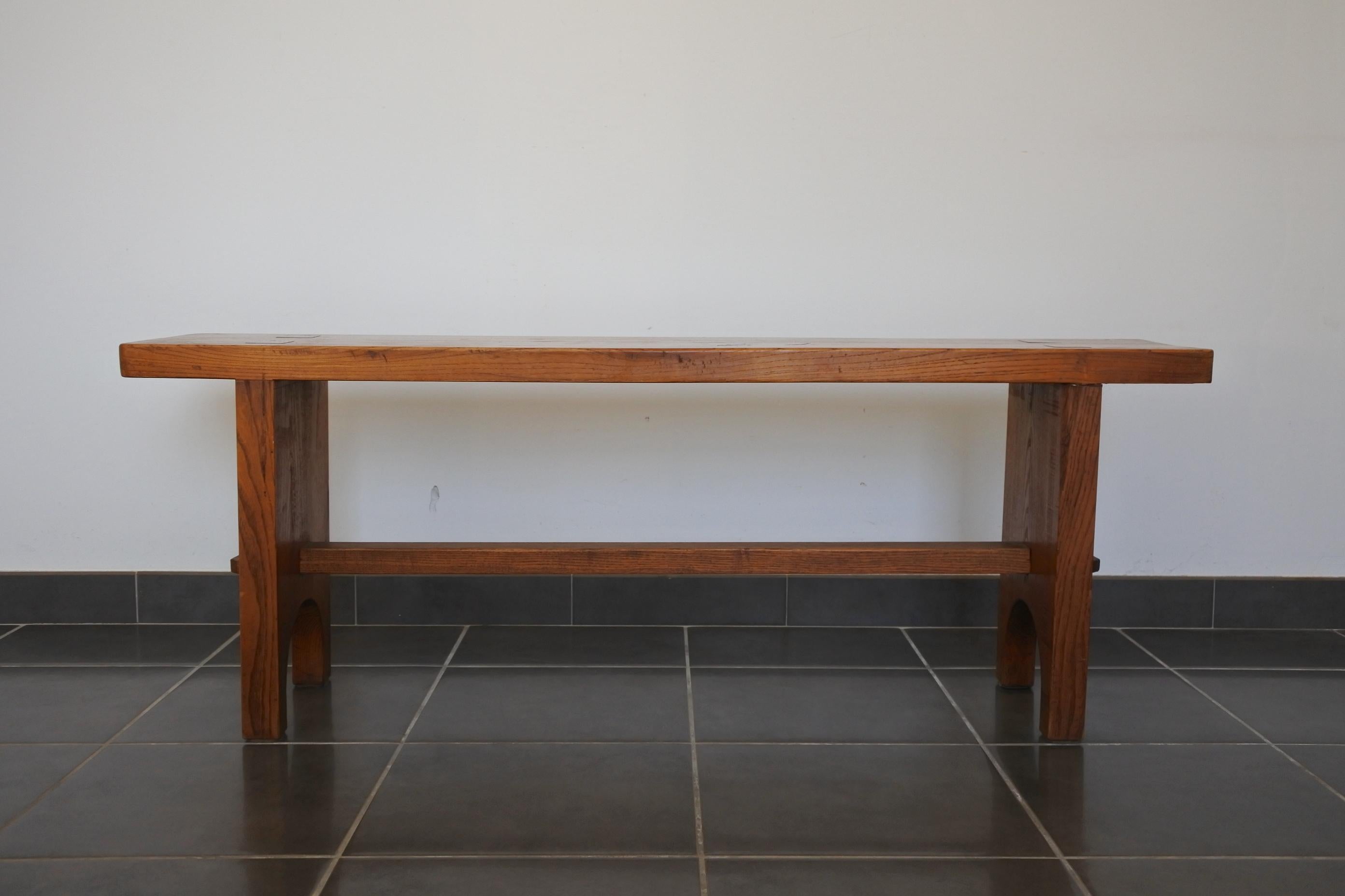 Solid Chestnut Wood Studio Benches, France, 1970s 5