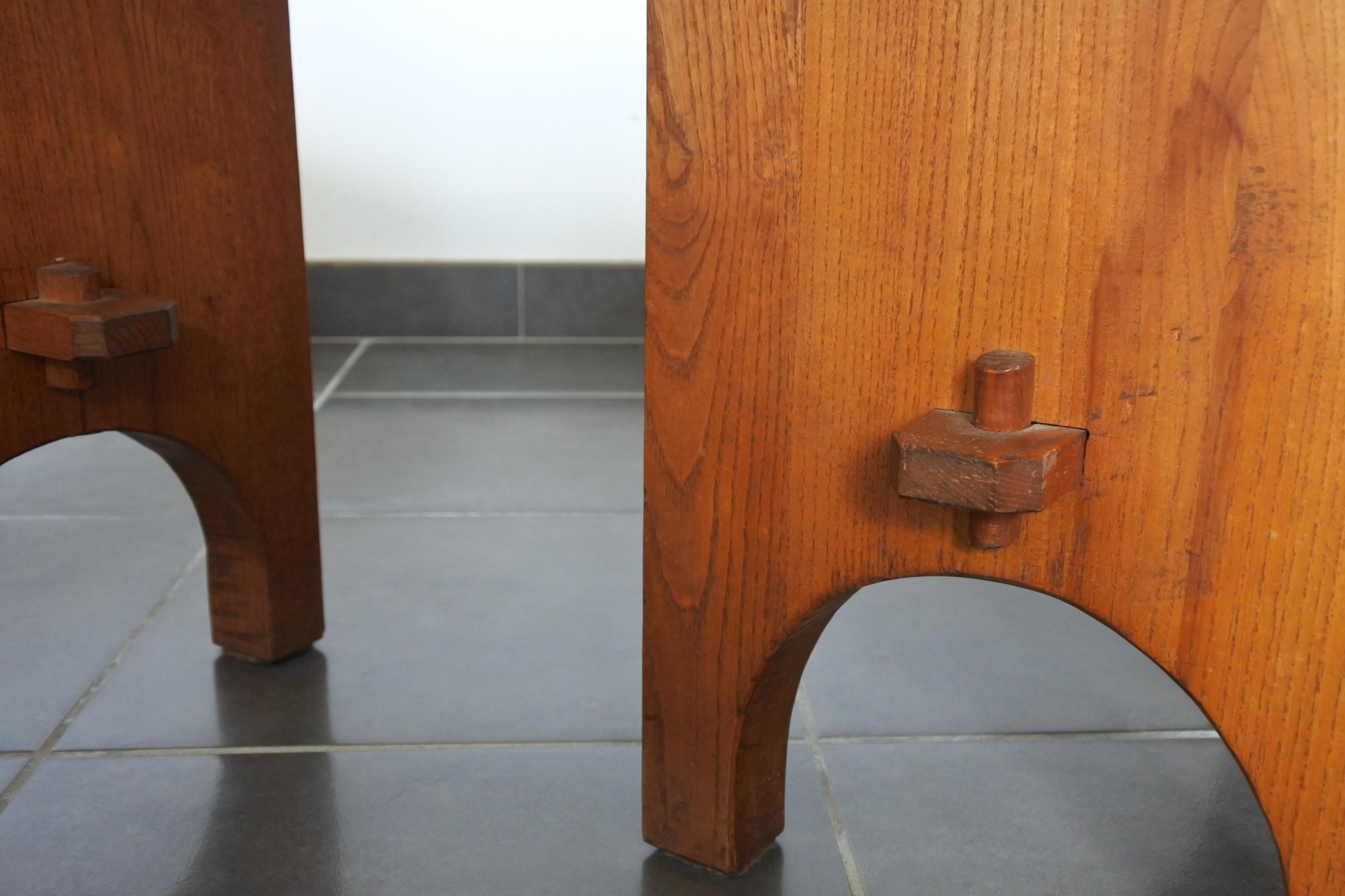 Solid Chestnut Wood Studio Benches, France, 1970s 6