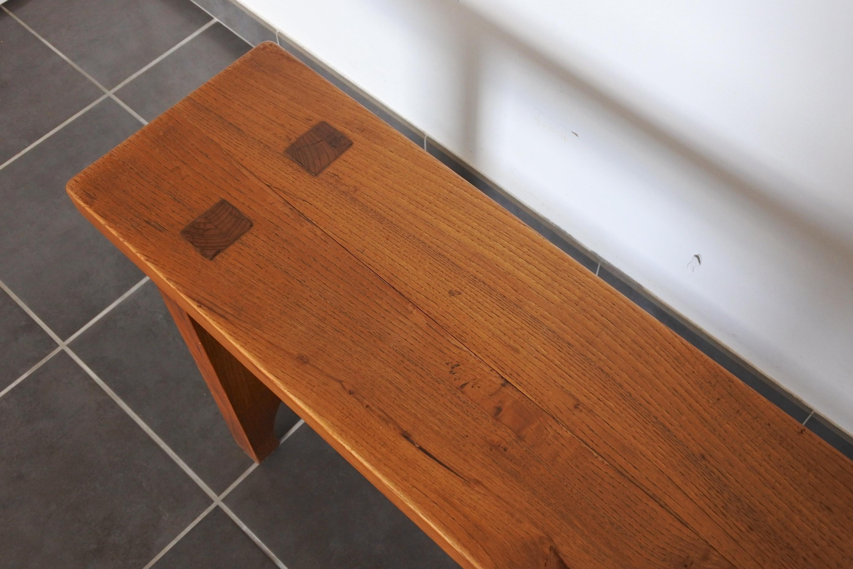 Solid Chestnut Wood Studio Benches, France, 1970s 10