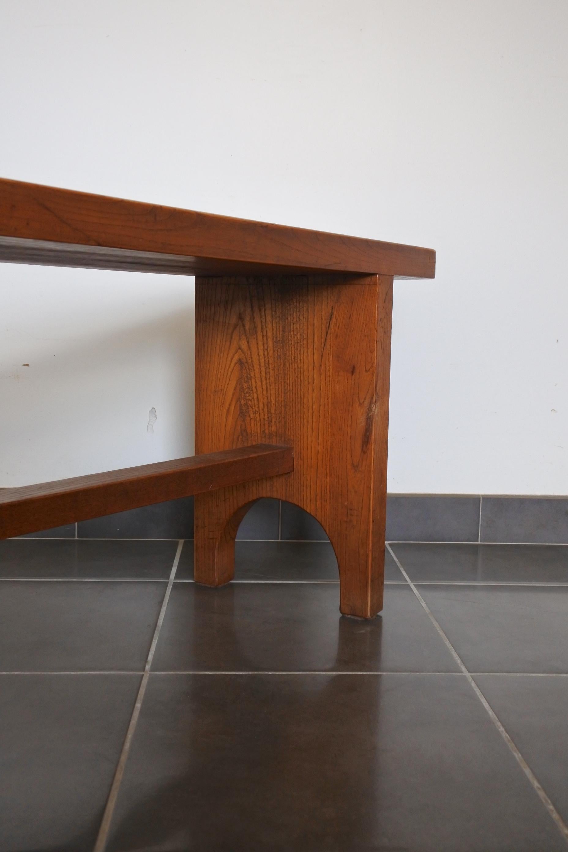 Solid Chestnut Wood Studio Benches, France, 1970s 11