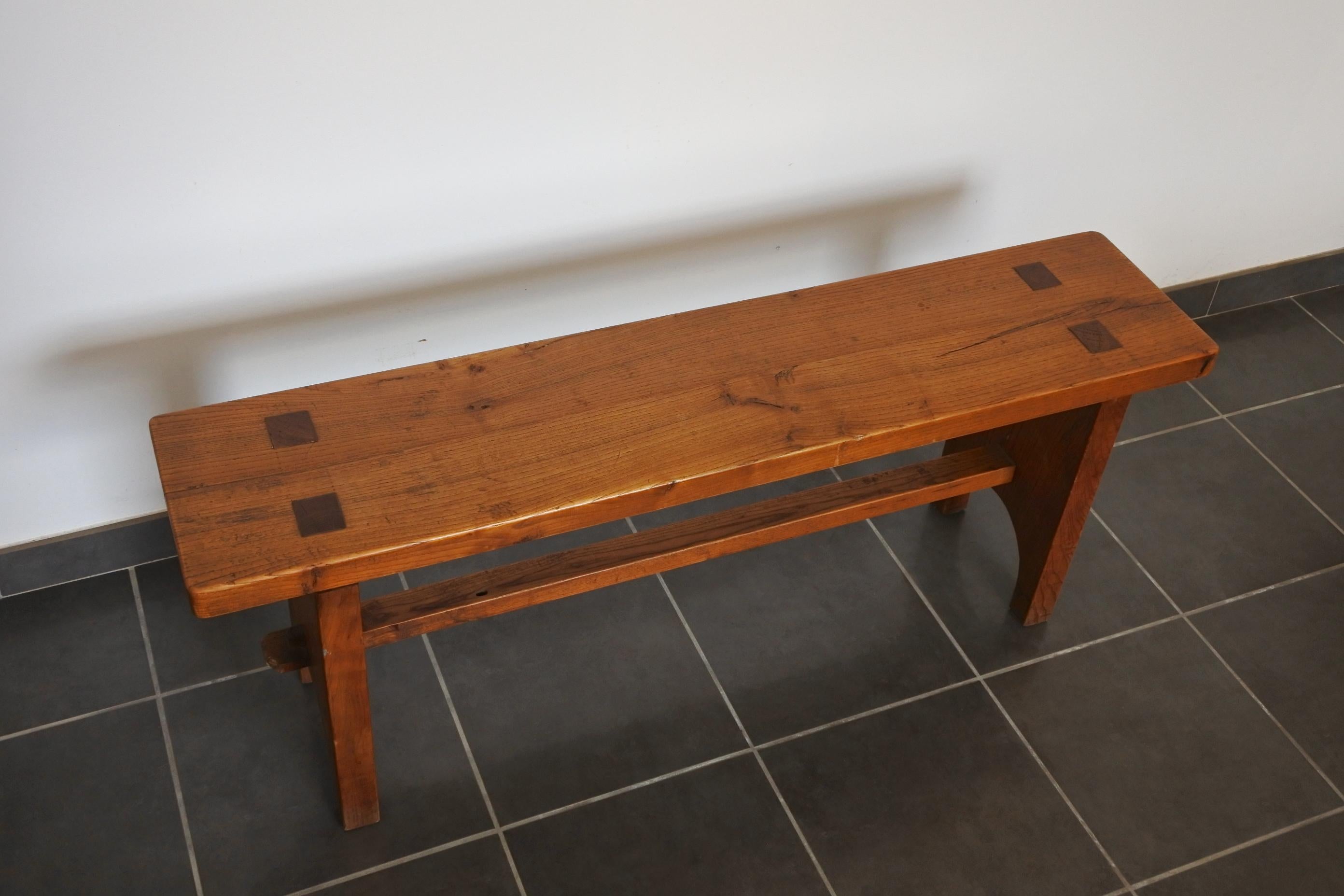 Solid Chestnut Wood Studio Benches, France, 1970s 12