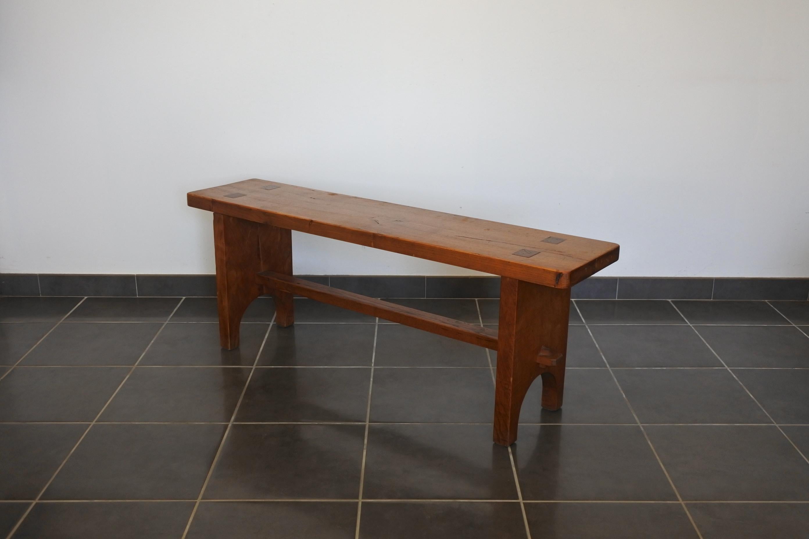 Late 20th Century Solid Chestnut Wood Studio Benches, France, 1970s