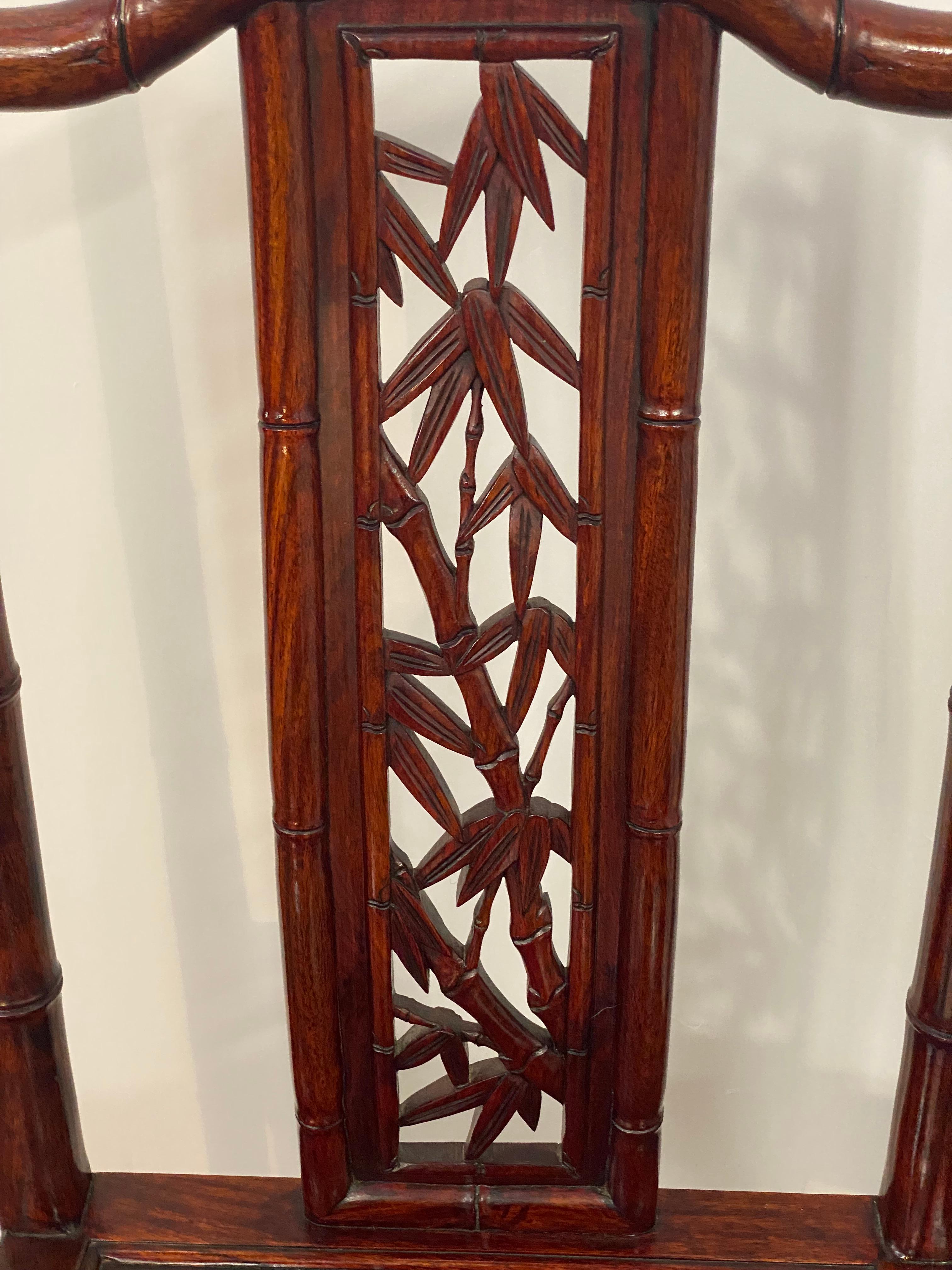 Solid Chinese Rosewood Faux Bamboo Dining Chairs, Set of Four en venta 3