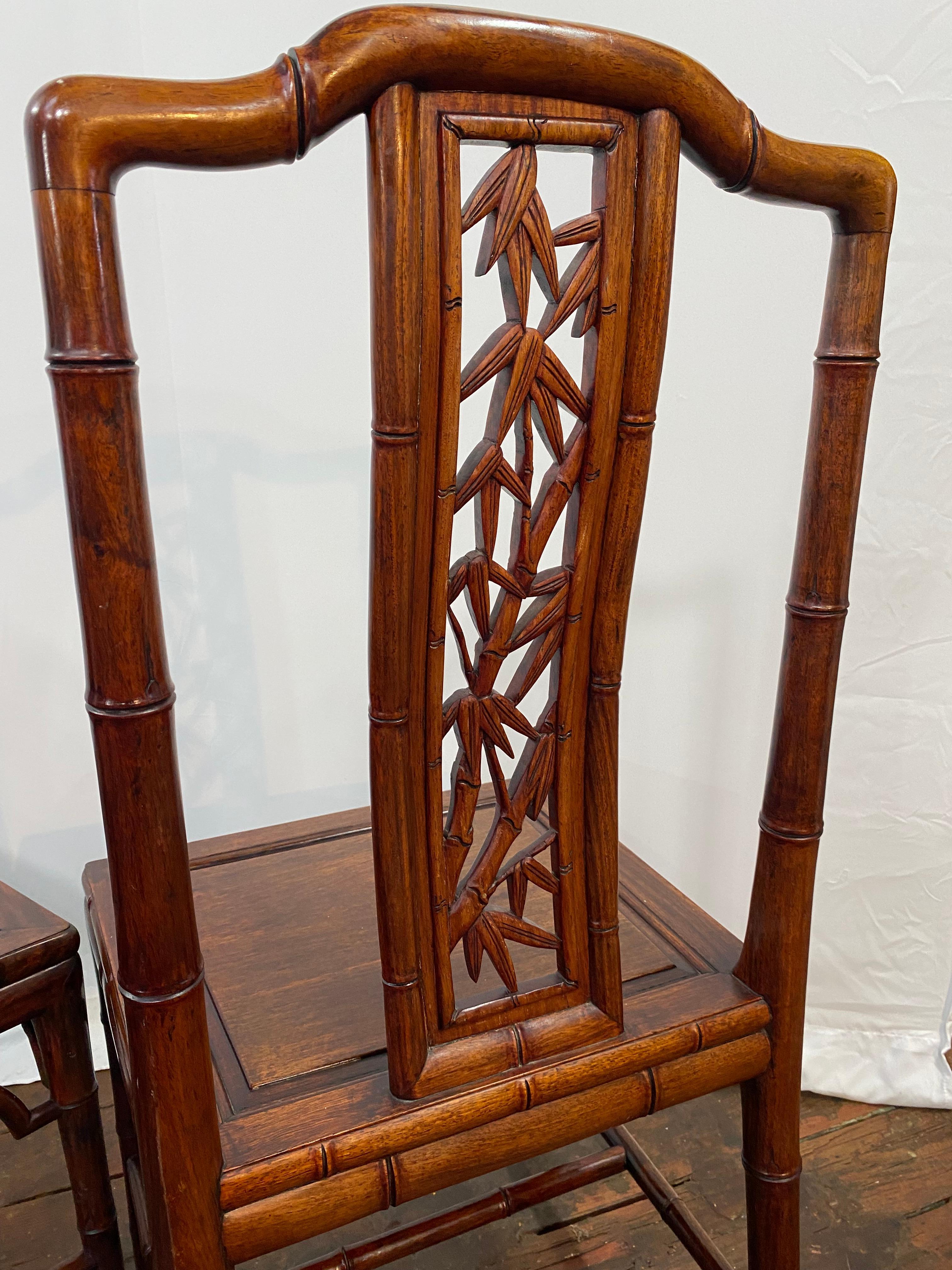 Solid Chinese Rosewood Faux Bamboo Dining Chairs, Set of Four en venta 5