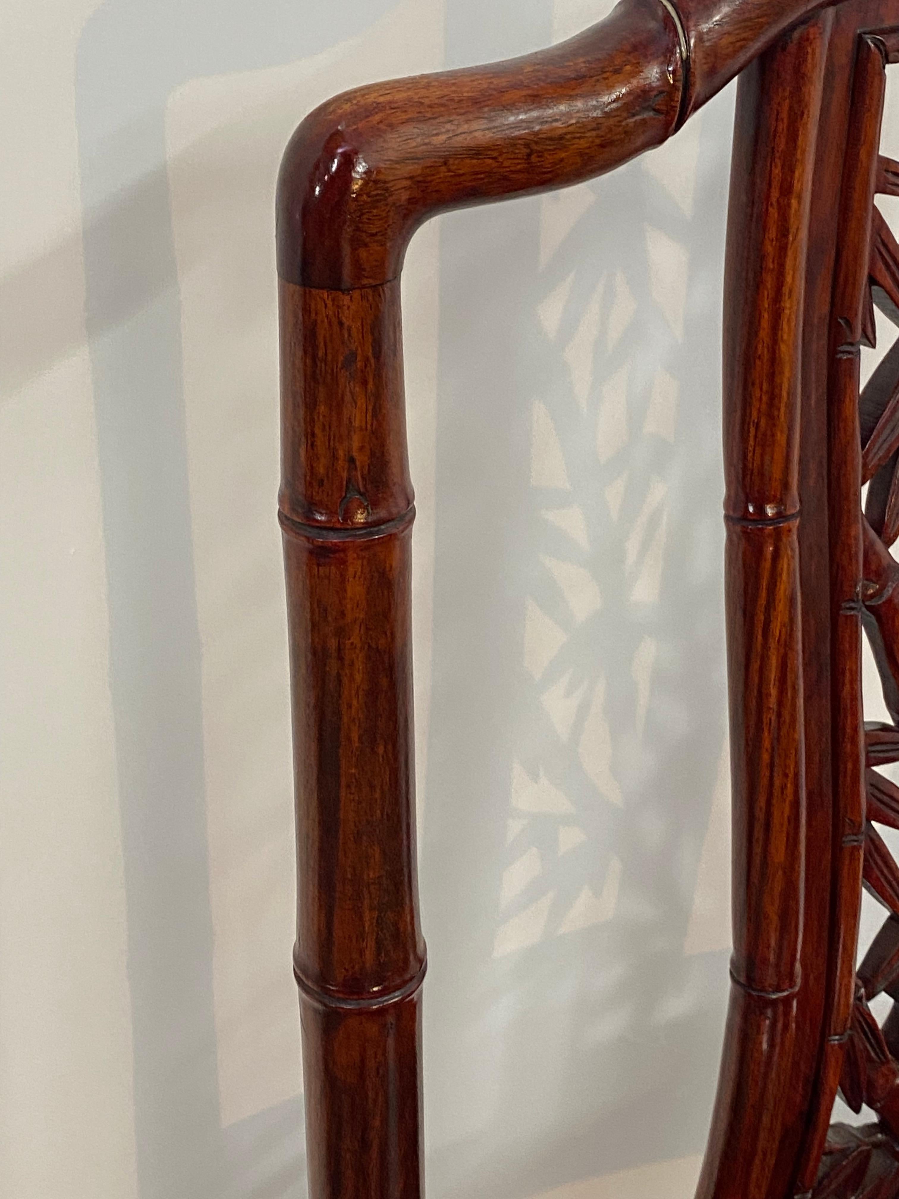 Solid Chinese Rosewood Faux Bamboo Dining Chairs, Set of Four en venta 8