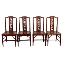 Solid Chinese Rosewood Faux Bamboo Dining Chairs, Set of Four