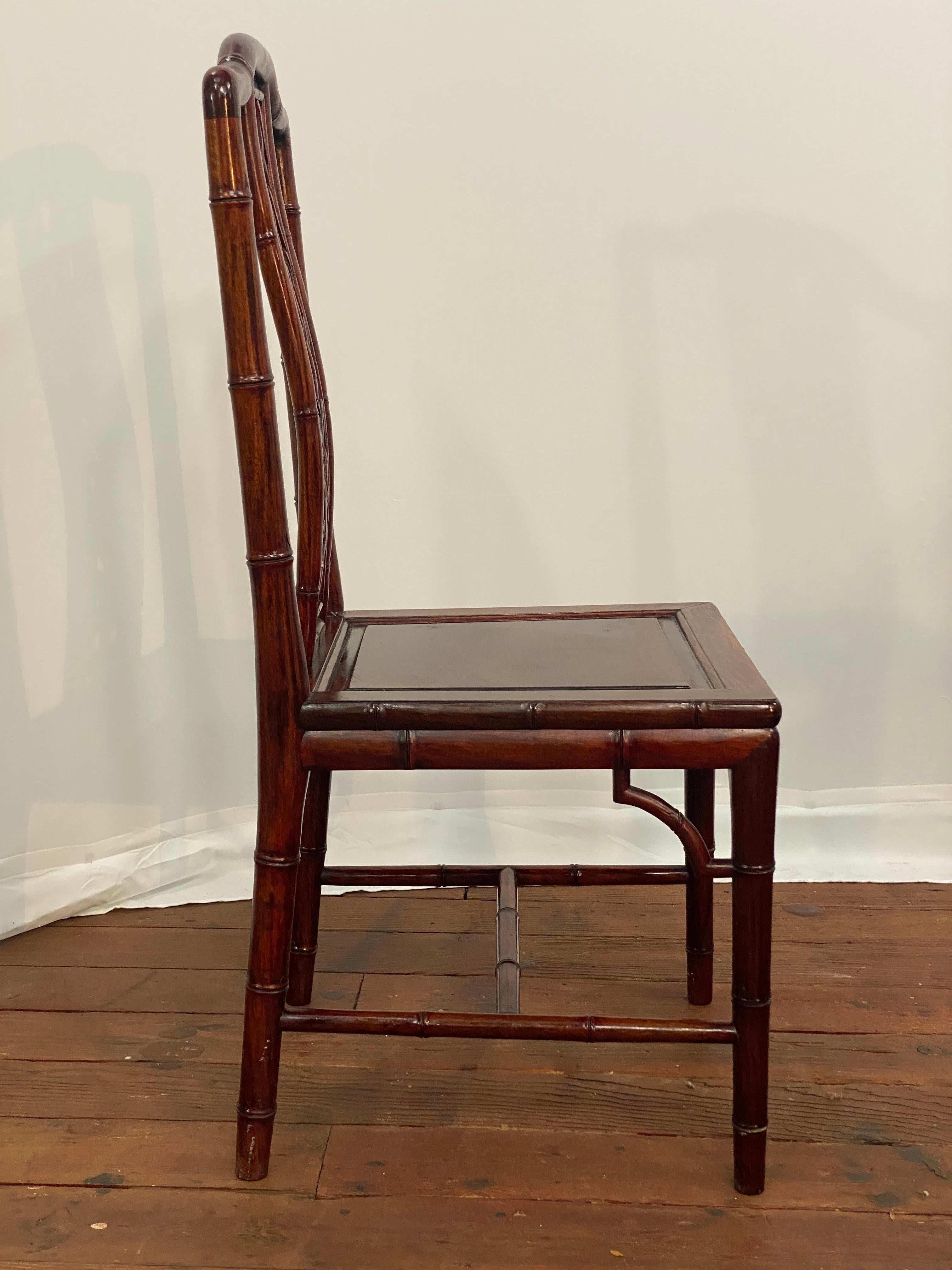 Solid Chinese Rosewood Faux Bamboo Dining Chairs, Set of Four finales del siglo XX en venta
