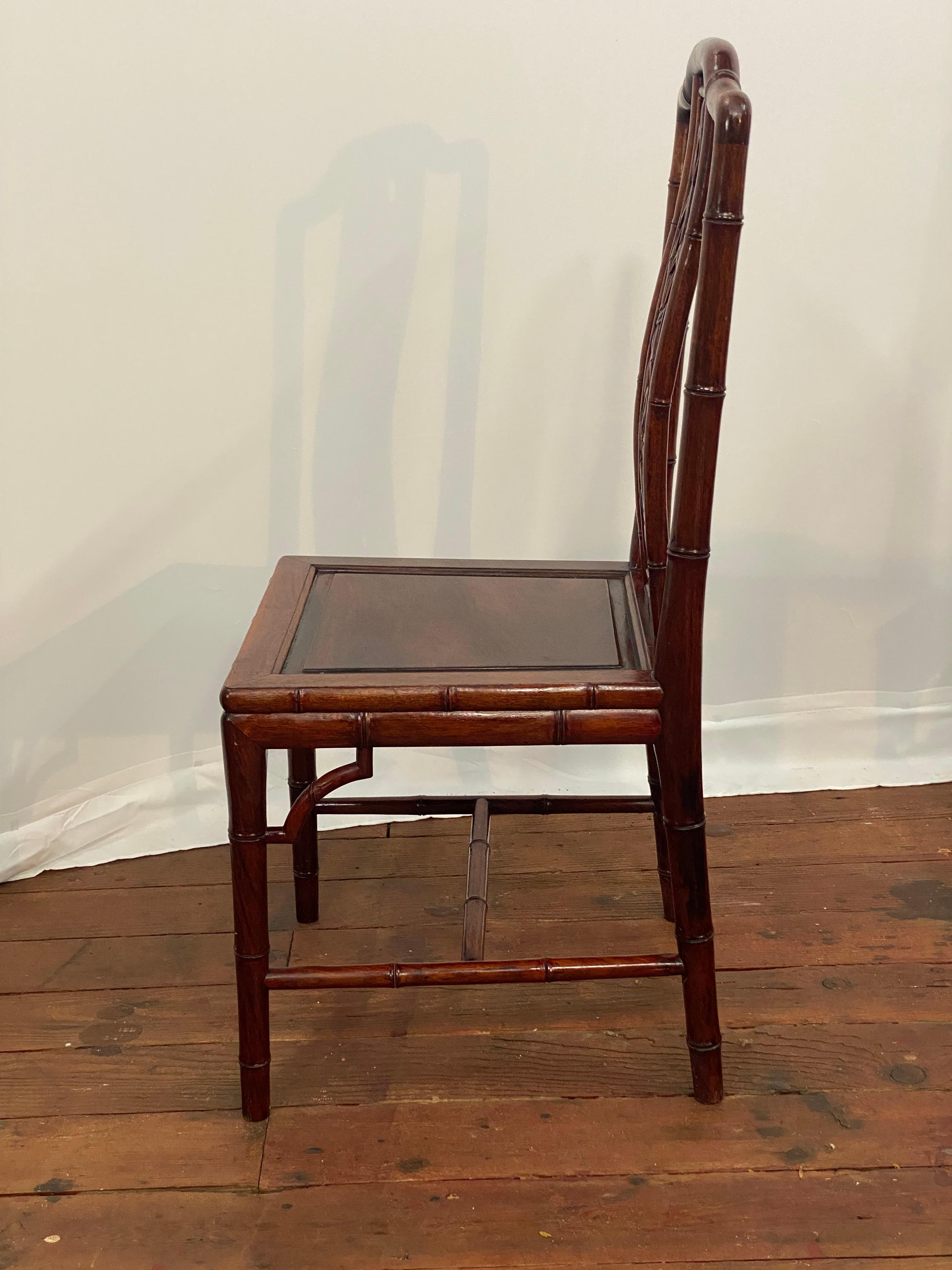 Solid Chinese Rosewood Faux Bamboo Dining Chairs, Set of Four Palo de rosa en venta