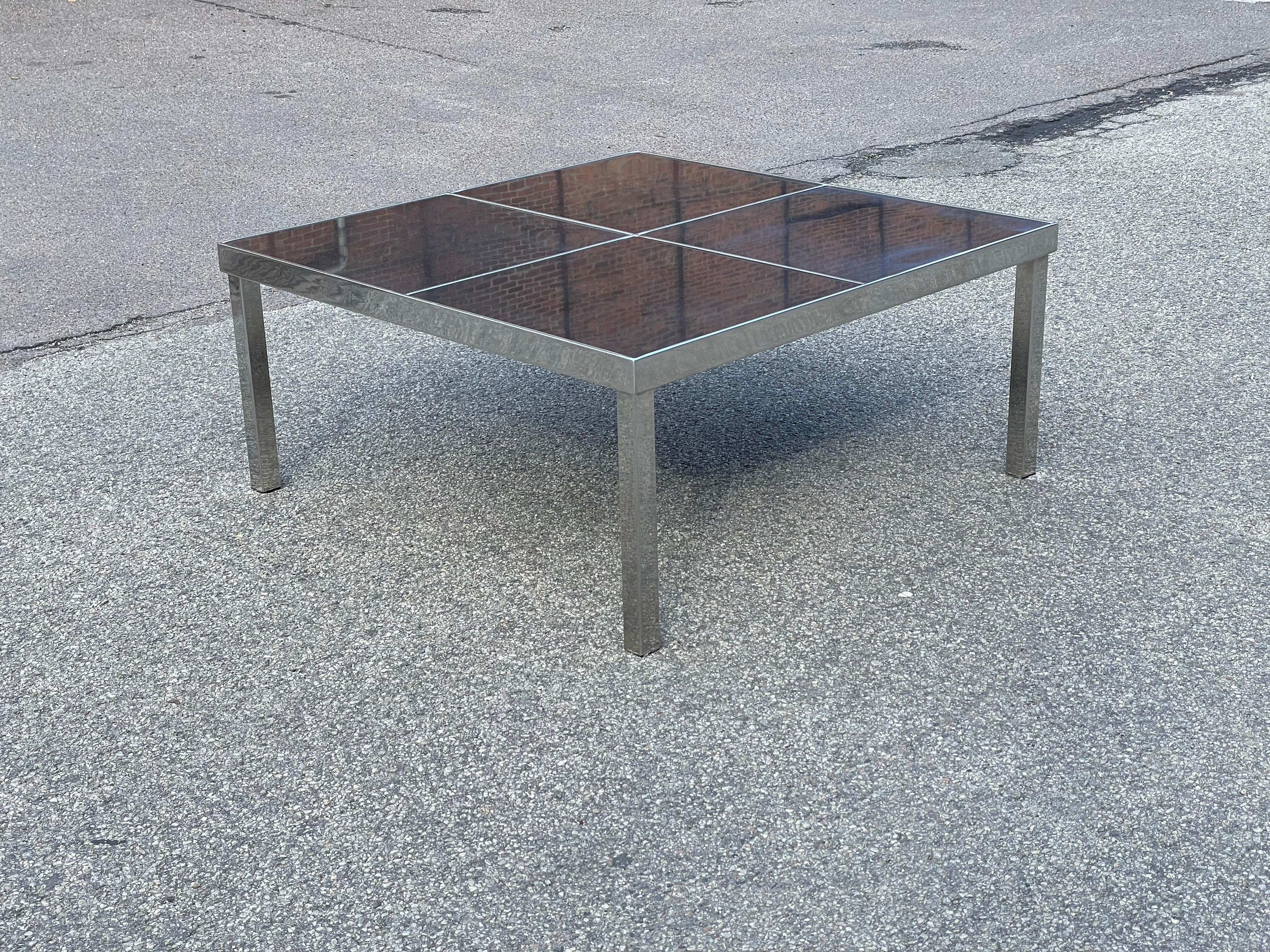 Industrial Solid Chrome and Stone Table For Sale