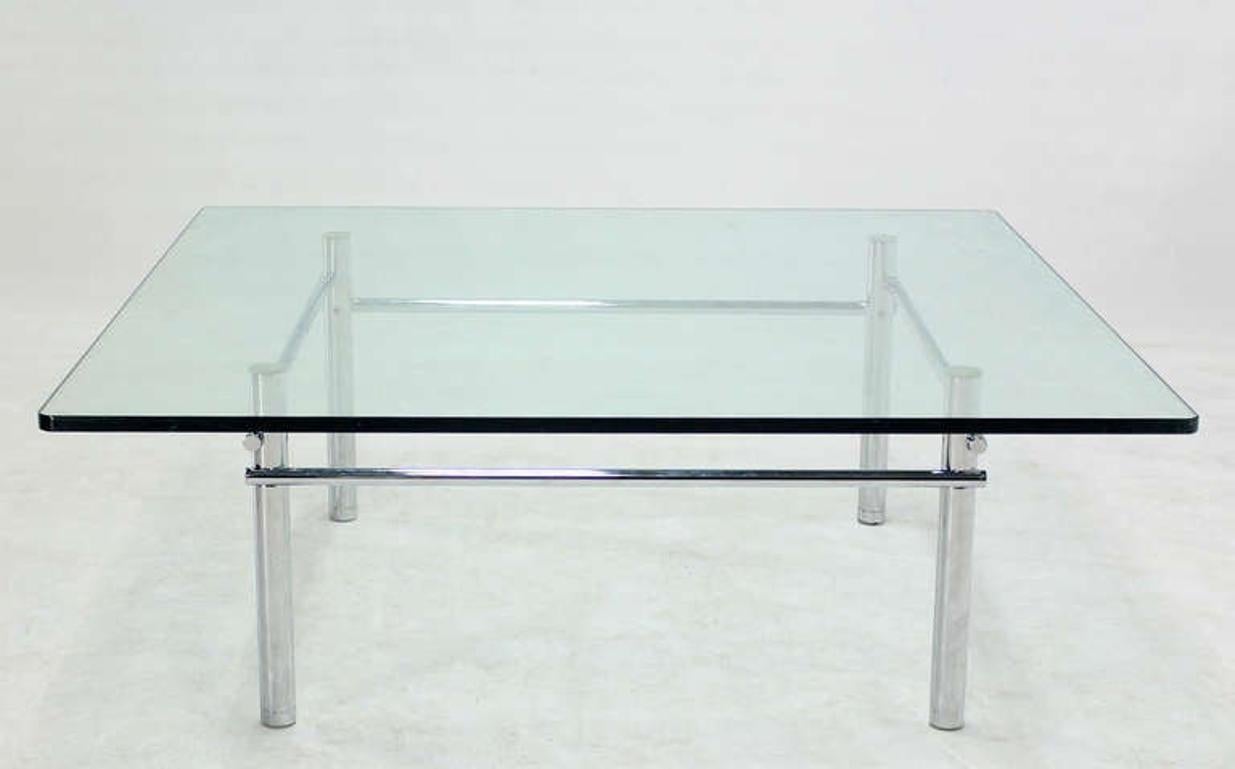 Solid Chrome Base Heavy Steel Bars  Square Glass Top Coffee Center Table MINT! For Sale 4