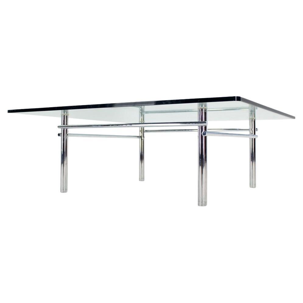 Solid Chrome Base Heavy Steel Bars  Square Glass Top Coffee Center Table MINT!
Bauhaus decor match, unique design, quality craftsmanship.