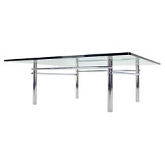 Solid Chrome Base Heavy Steel Bars  Square Glass Top Coffee Center Table MINT!