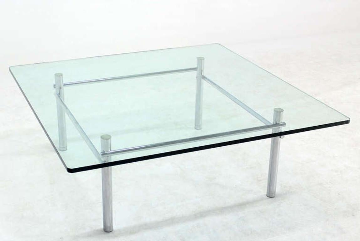 Mid-Century Modern Solid Chrome Base Heavy Steel Bars  Square Glass Top Coffee Center Table MINT! For Sale