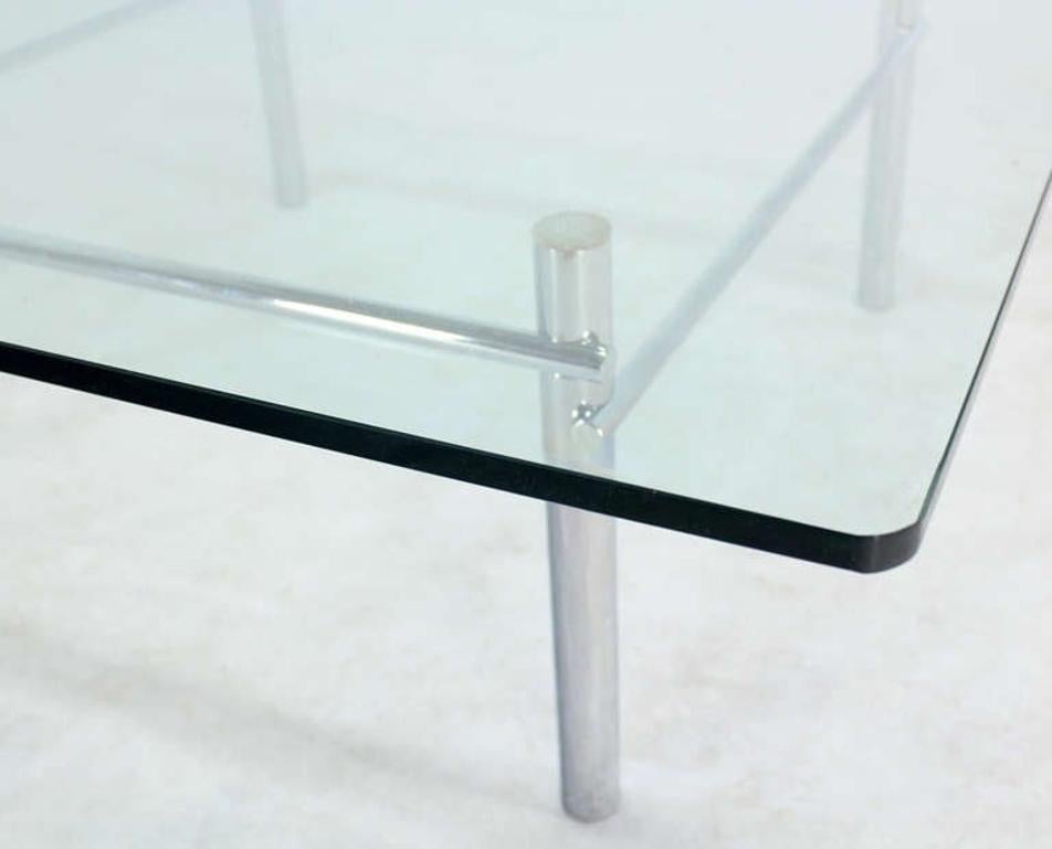 Italian Solid Chrome Base Heavy Steel Bars  Square Glass Top Coffee Center Table MINT! For Sale