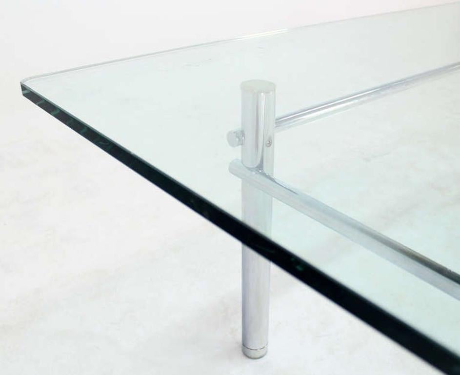 Solid Chrome Base Heavy Steel Bars  Square Glass Top Coffee Center Table MINT! In Good Condition For Sale In Rockaway, NJ