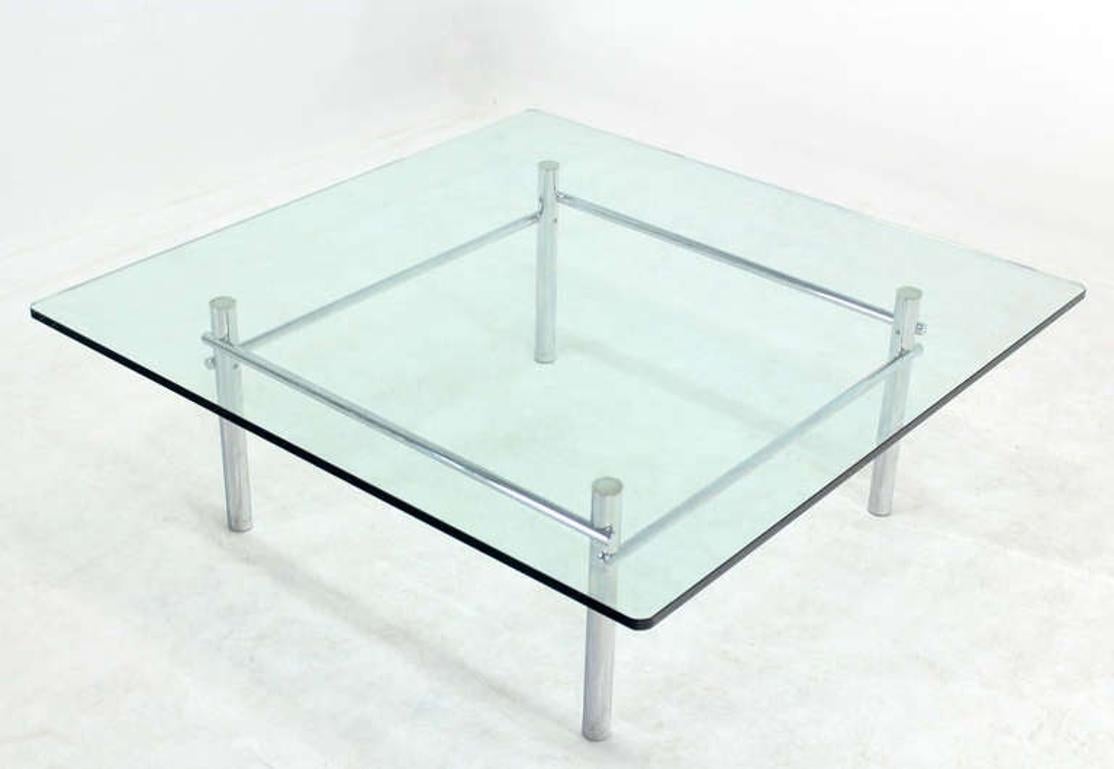 Solid Chrome Base Heavy Steel Bars  Square Glass Top Coffee Center Table MINT! For Sale 2
