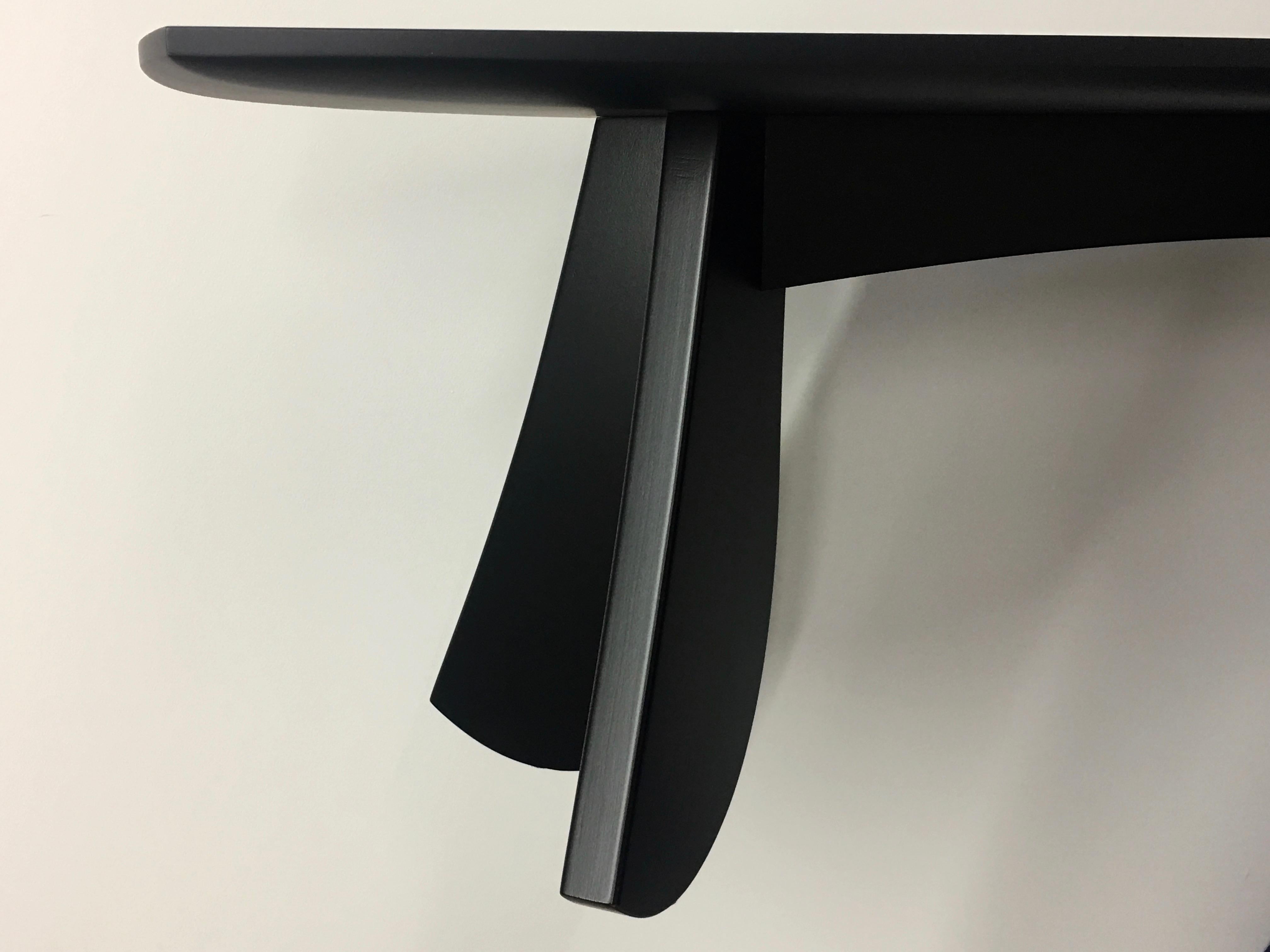 Modern Contemporary Solid Hardwood Table or Bench with Opaque Blackened Finish For Sale