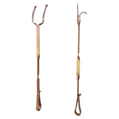 Solid Copper Art Deco Fireplace Poker and Tongs Tools