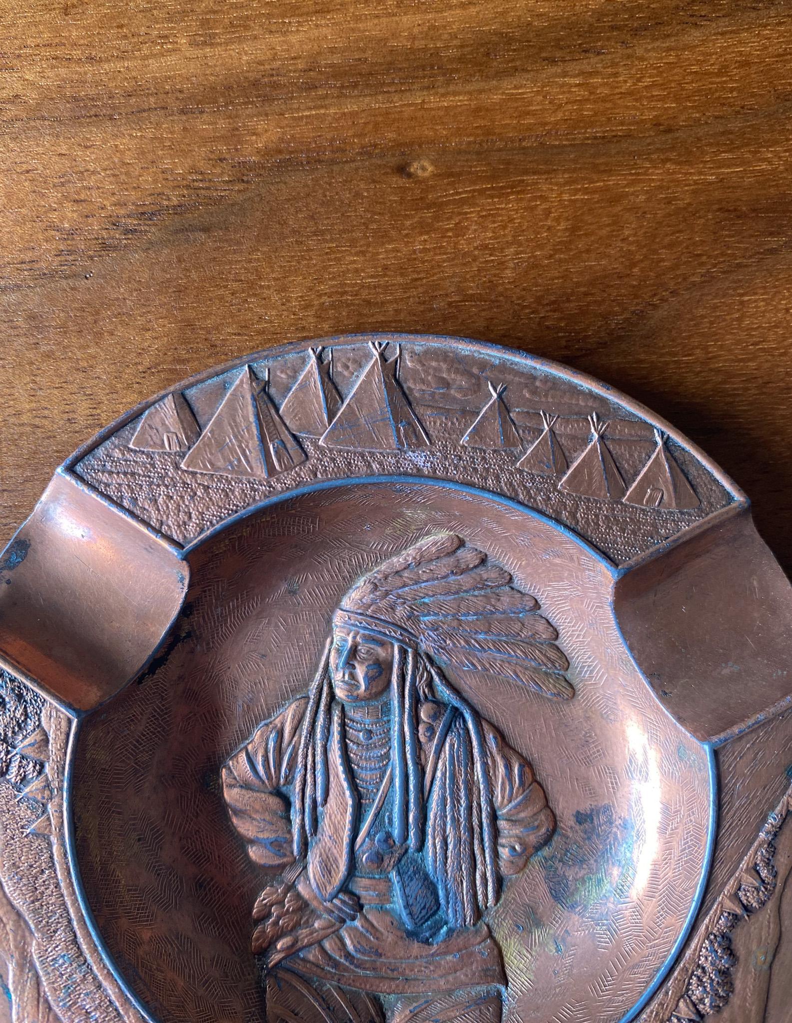 20th Century Solid Copper Native American Ashtray, United States, Circa 1950 For Sale