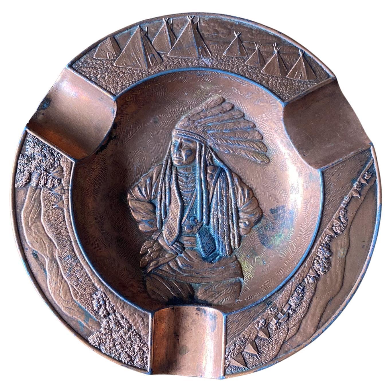 Solid Copper Native American Ashtray, United States, Circa 1950 For Sale