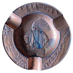 Vintage Solid Copper Native American Ashtray, United States, Circa 1950
