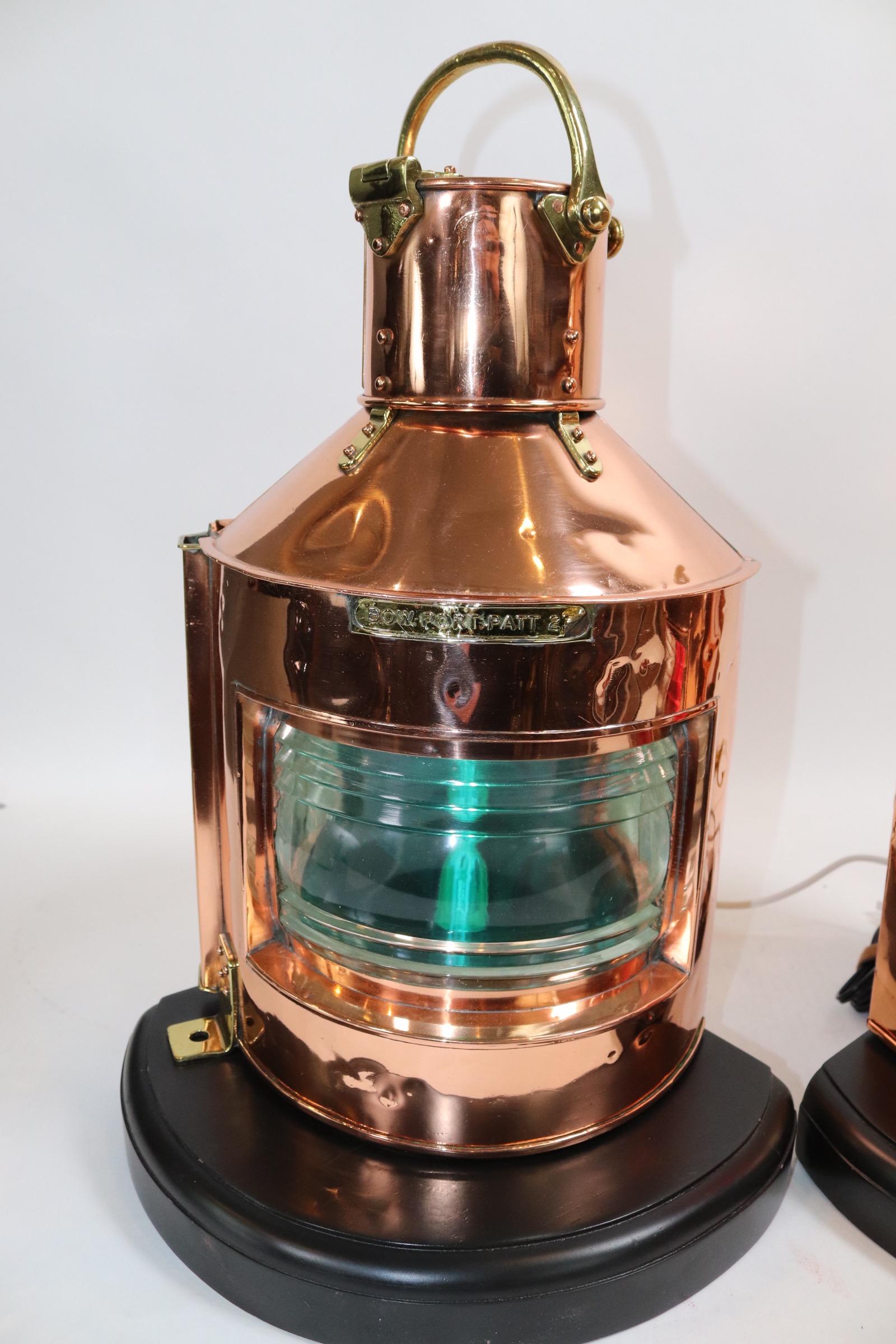 Solid Copper Port and Starboard Ships Lanterns In Good Condition For Sale In Norwell, MA