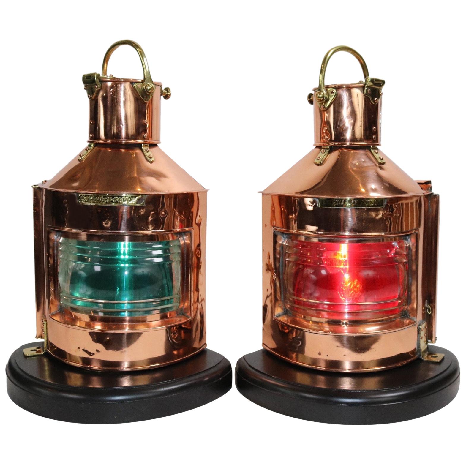 Solid Copper Port and Starboard Ships Lanterns For Sale